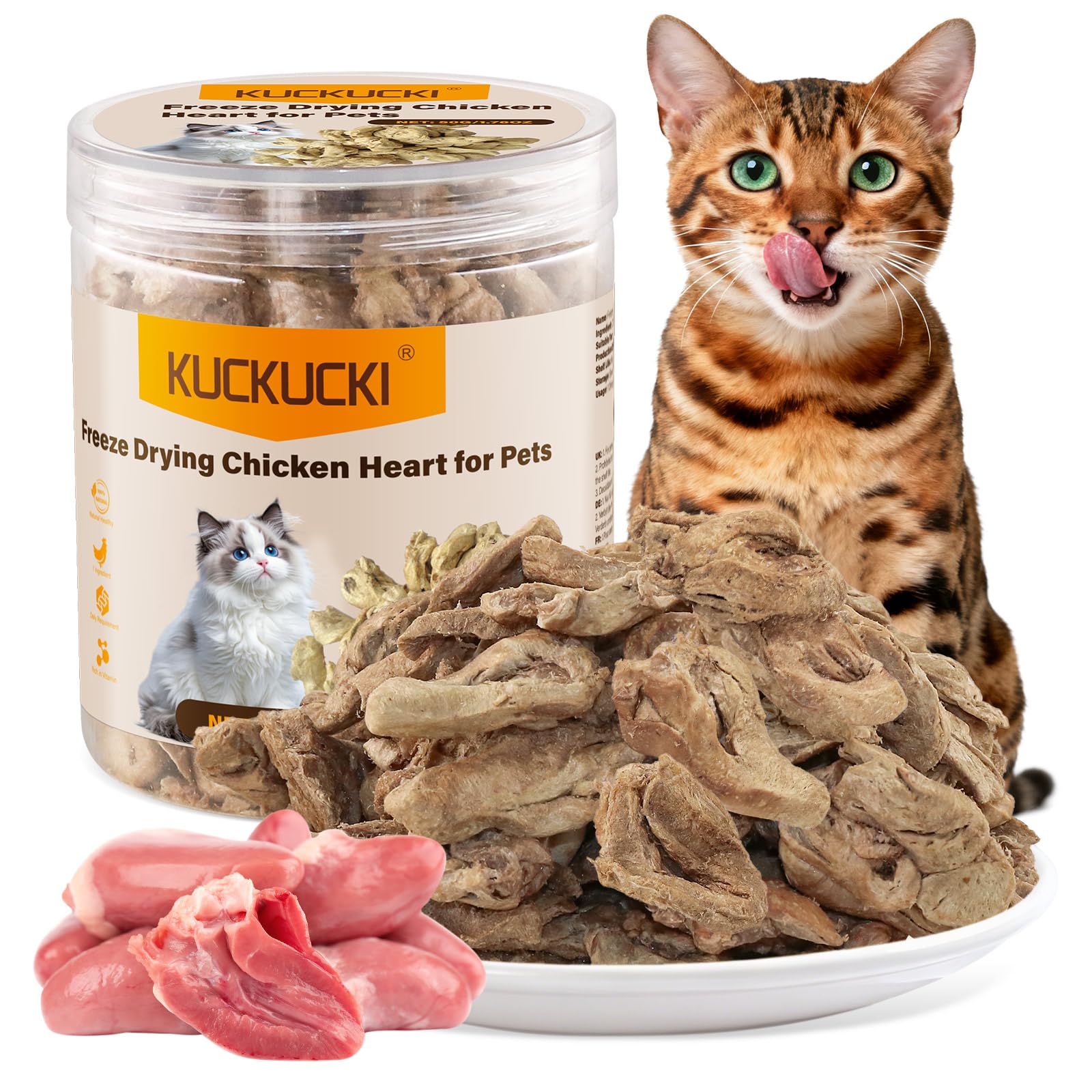Freeze-Dried Chicken Cat Treats,50g Chicken Heart Snacks for Pets, Single Ingredient Chickens Dog Treat Bite-Sized Pieces — image 1