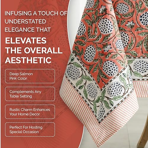 Miniatura 6 de Labhanshi Indian Hand Block Print Round 72 Inch 6-Seater and Rectangle 72x135 Inches 10 Seater Table Cloth for Kitchen Dining Table|Cotton Floral