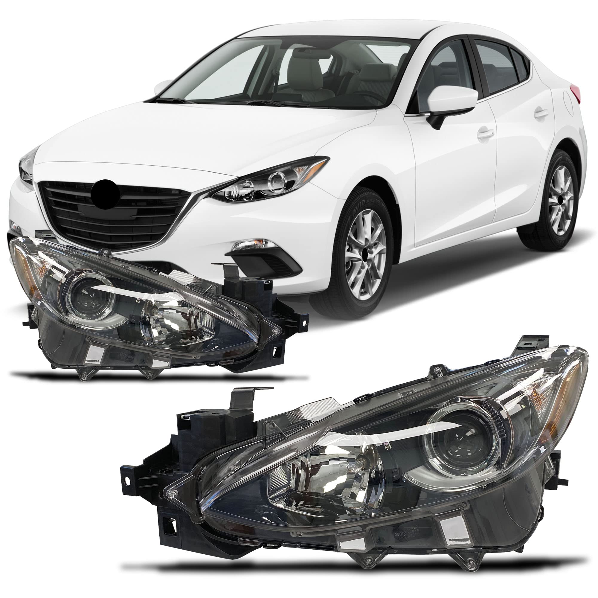 For 2014-2016 Mazda 3 Halo LED Tube Halogen Projector Headlights