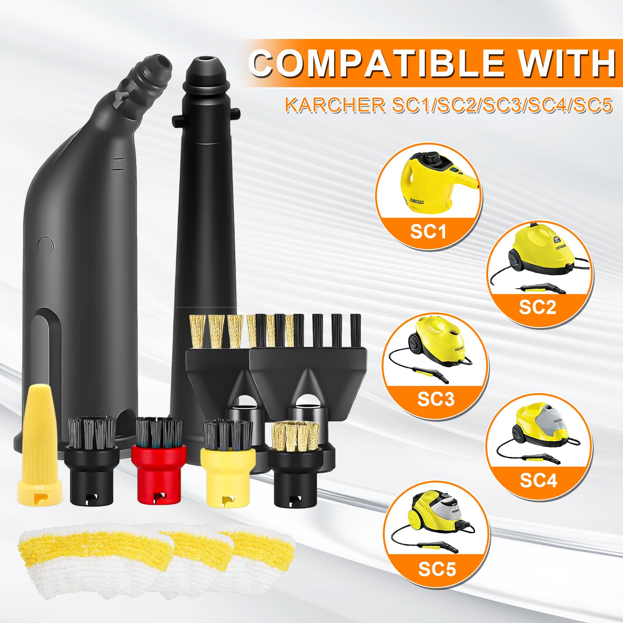 Ensemble de 12 accessoires pour nettoyeur vapeur pour Kärcher Easyfix SC1, SC2, SC3 et SC4, brosse ronde, brosse plate, buse allongée, buse coudée, buse pour recoins, chiffon en microfibre