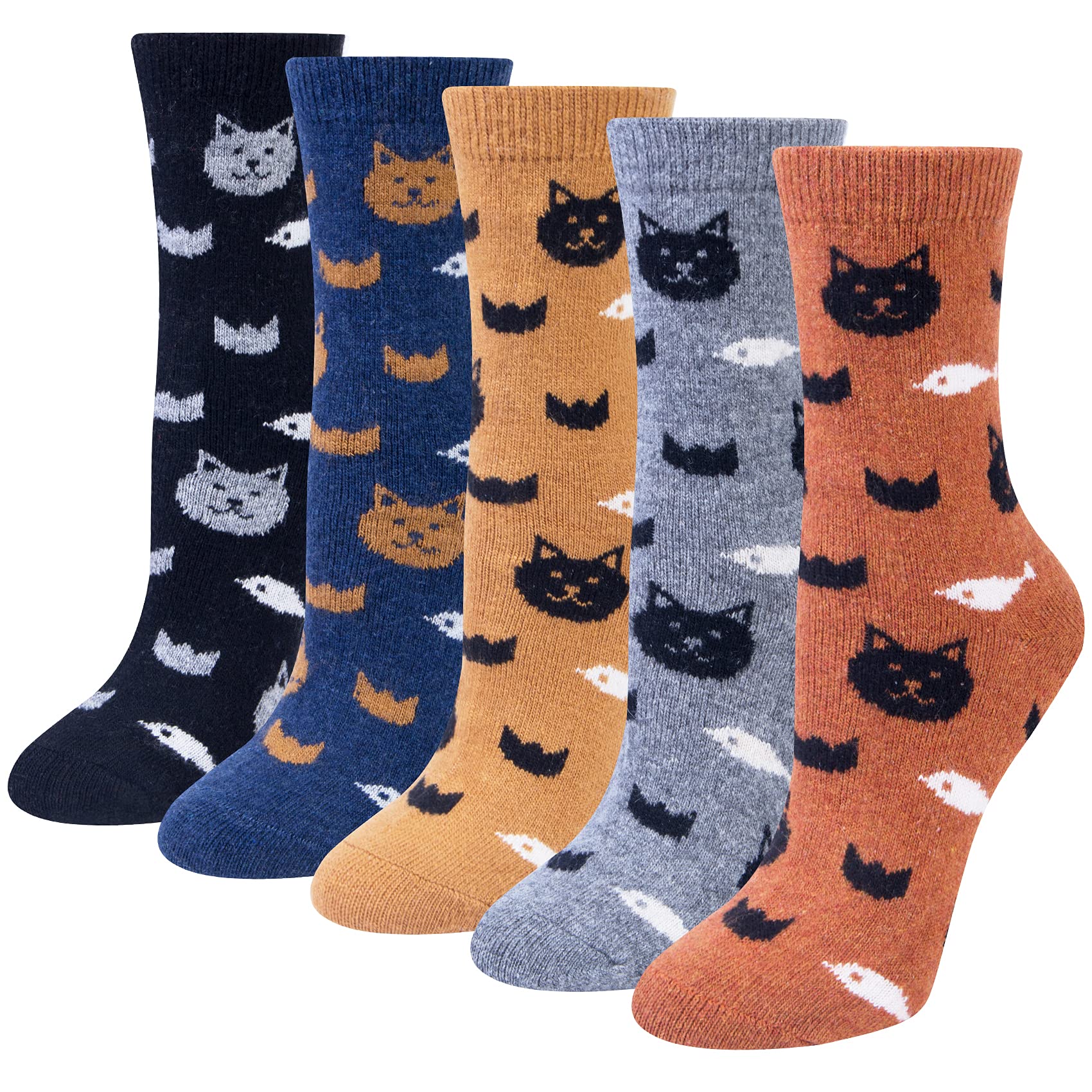 Chalier CozyWomen Winter Merino Wool Socks Ladies Thermal Vintage Wool Socks Thick Warm Soft Breathable Cotton Socks for Hiking Trekking (Style-N) (Style-N)