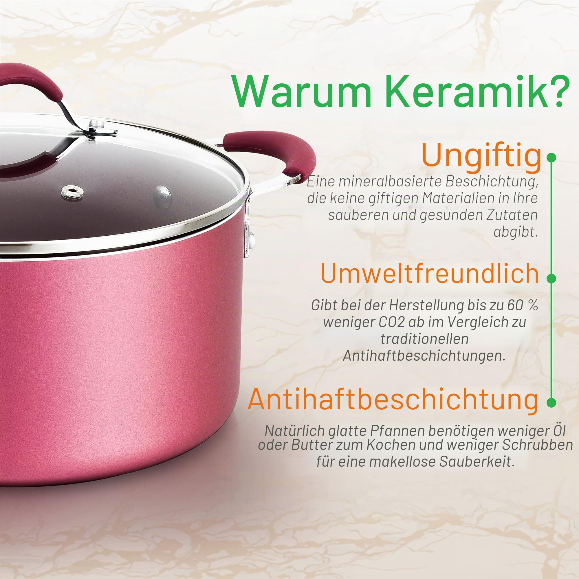 NutriChef Metallisches Antihaft-Keramik-Kochgeschirr-Set mit Deckel und Utensilien, 20-teiliges Set, Marron Pink