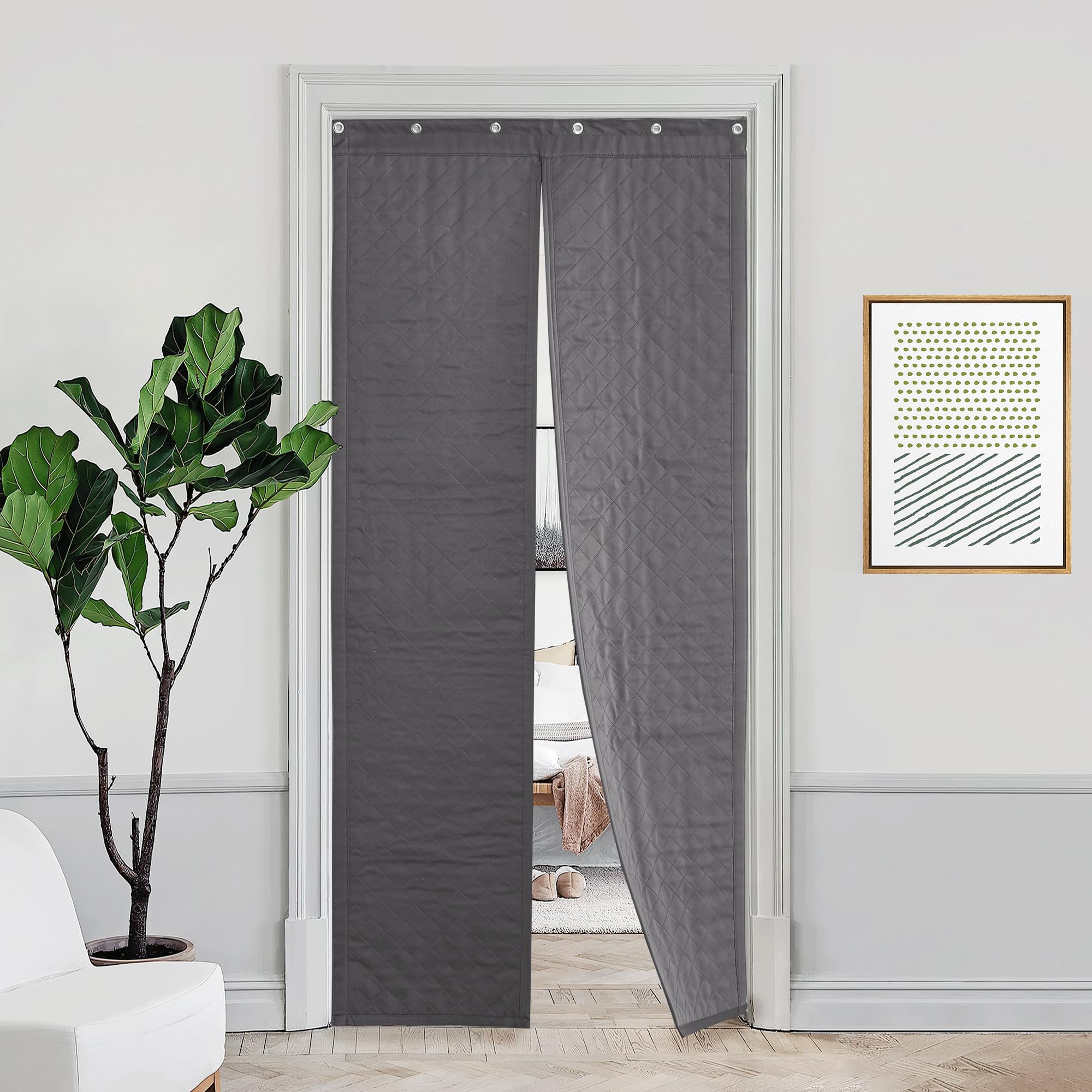 RYB HOME Magnetic Soundproof Blanket Thermal Insulating 100% Blackout Door Curtain Screen Windproof Draft Block Divider for Doorway, Glass Window, Wide 36 x Long 82 inches, Grey