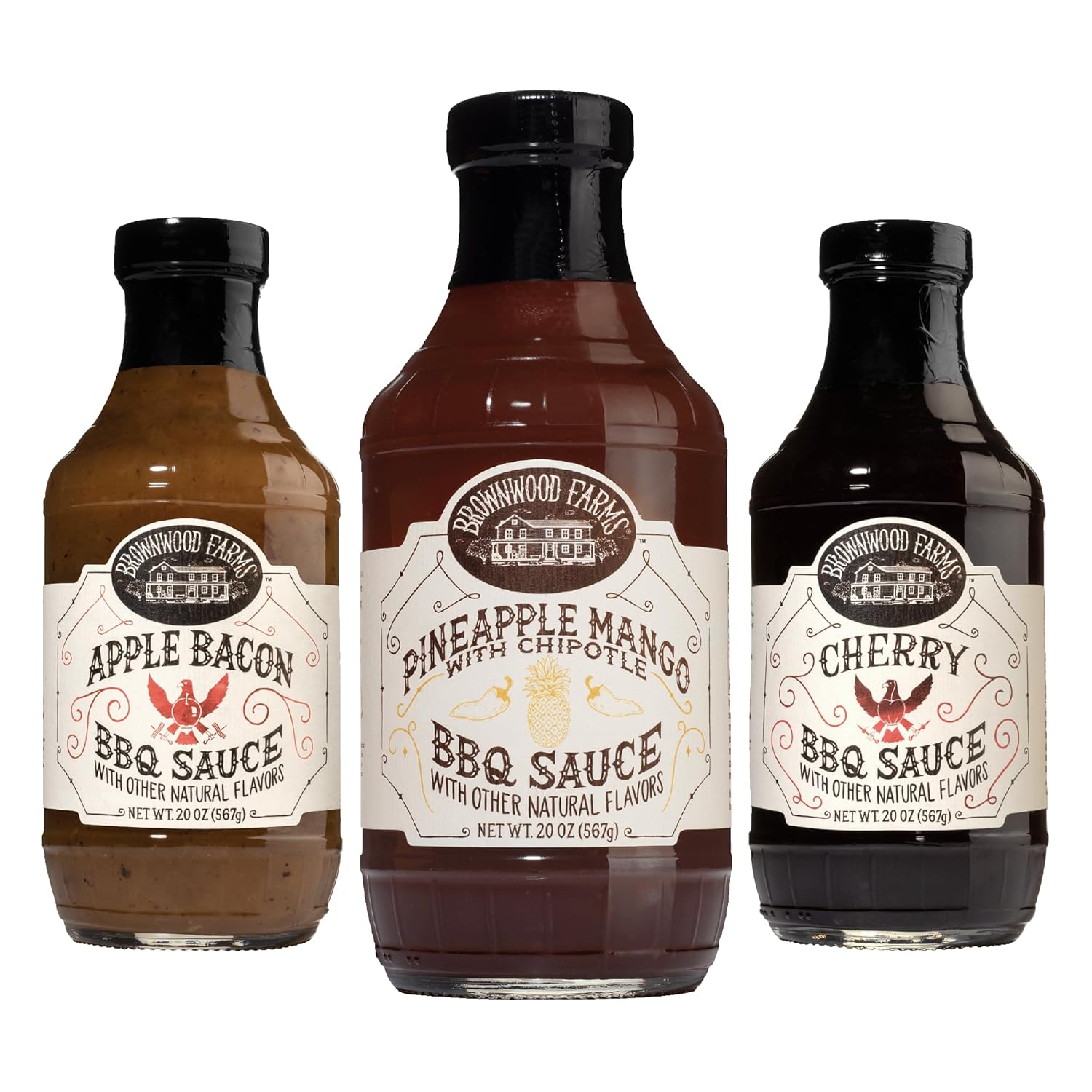 Brownwood Farms BBQ Sauce, Made in Small Batches, Sweet and Tangy, Great on Fries, Meatloaf, Burgers, Glaze, Real Ingredients 20oz (3 Count, Variety)