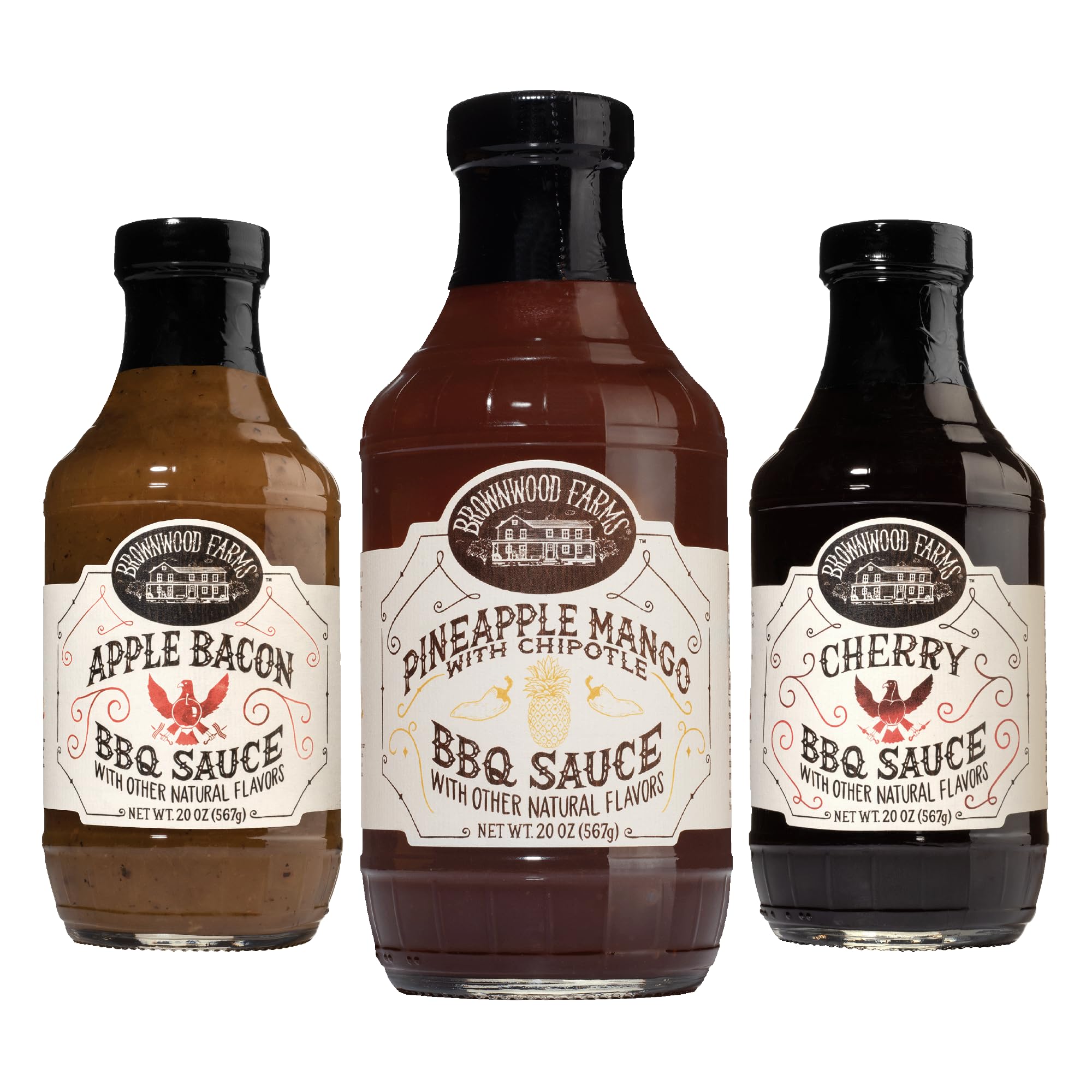Brownwood Farms BBQ Sauce, Made in Small Batches, Sweet and Tangy, Great on Fries, Meatloaf, Burgers, Glaze, Real Ingredients 20oz (3 Count, Variety)
