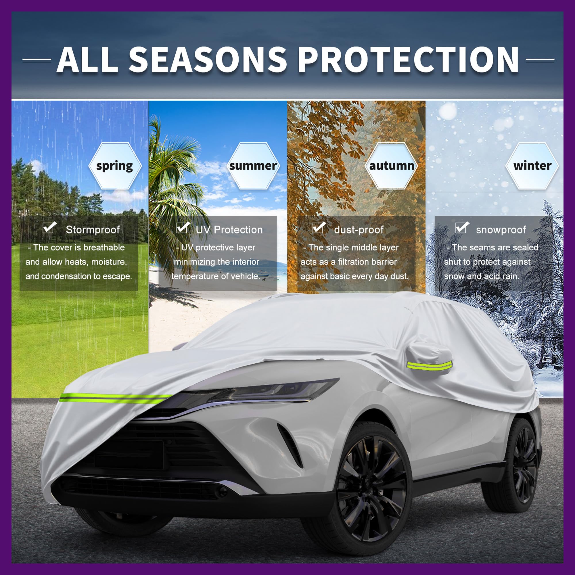 FUELHOOD トヨタ ヴォクシーVoxy用 自動車カバー 防水生地&5層構造 軽量・女性でも楽々 裏起毛 塗装面保護 運転席ジッパー付き/ドア開閉可能/忘れ物をしても安心 耐強風 防風ロープ/収納袋付き 日焼け/梅雨対策 車中泊 仮眠 暑さ対策 UVカット シルバー 内装パーツ アクセサリー