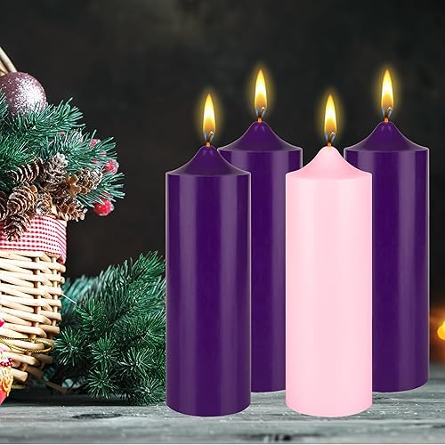 Miniatura 6 de Mega Candles Juego de 4 velas de Adviento de Navidad sin perfume, vertidas a mano de cera de alta calidad, velas de pilar redondas de 3 x 9