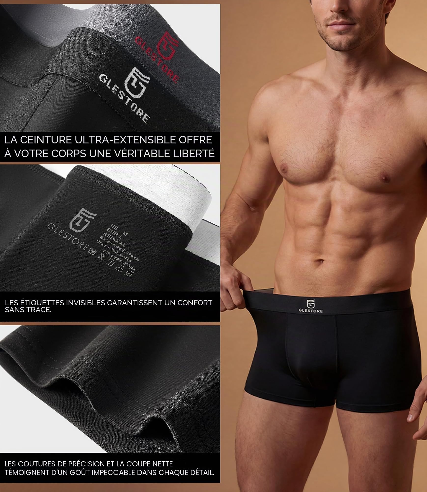 GLESTORE Boxer Hommes Caleçon Shorty sous Vetement Homme Modal Boxer | Calecon Homme Boxer Doux Confortable Respirant Absorbant Élastique Résistant Garde Sa Forme Après Lavage