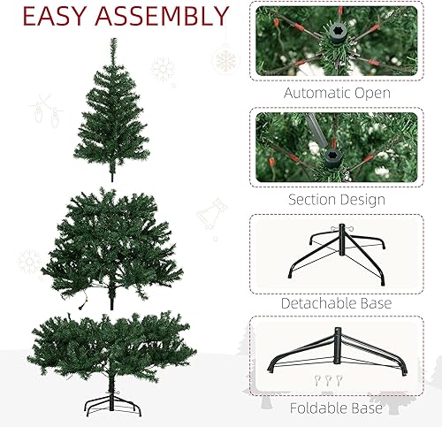 Miniatura 8 de HOMCOM Árbol de Navidad artificial preiluminado de abeto Douglas de 6 pies de alto con ramas realistas, 250 luces LED blancas cálidas y 1000 puntas,