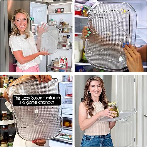 Miniatura 5 de Organizador cuadrado Lazy Susan para refrigerador, estante de almacenamiento de condimentos de encimera, organizador rectangular de 15.7 pulgadas