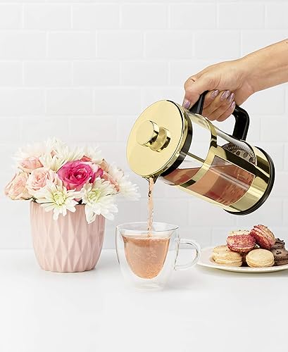 Miniatura 5 de Pinky Up - Tetera de prensado Piper para hacer té o café, con detalles decorativos dorados, de cristal, para hacer té con hojas sueltas, para hacer