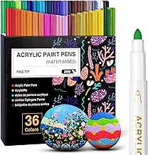 AKARUED 36 Acrylic Paint Pens for Rock Painting Kit: Vibrant Colours Acrylic Paint Marker for Glass, Wood, Plastic, Canvas, Ceramic, Stone, Fabric, Card, Easter Egg, DIY Crafts Projects for Family