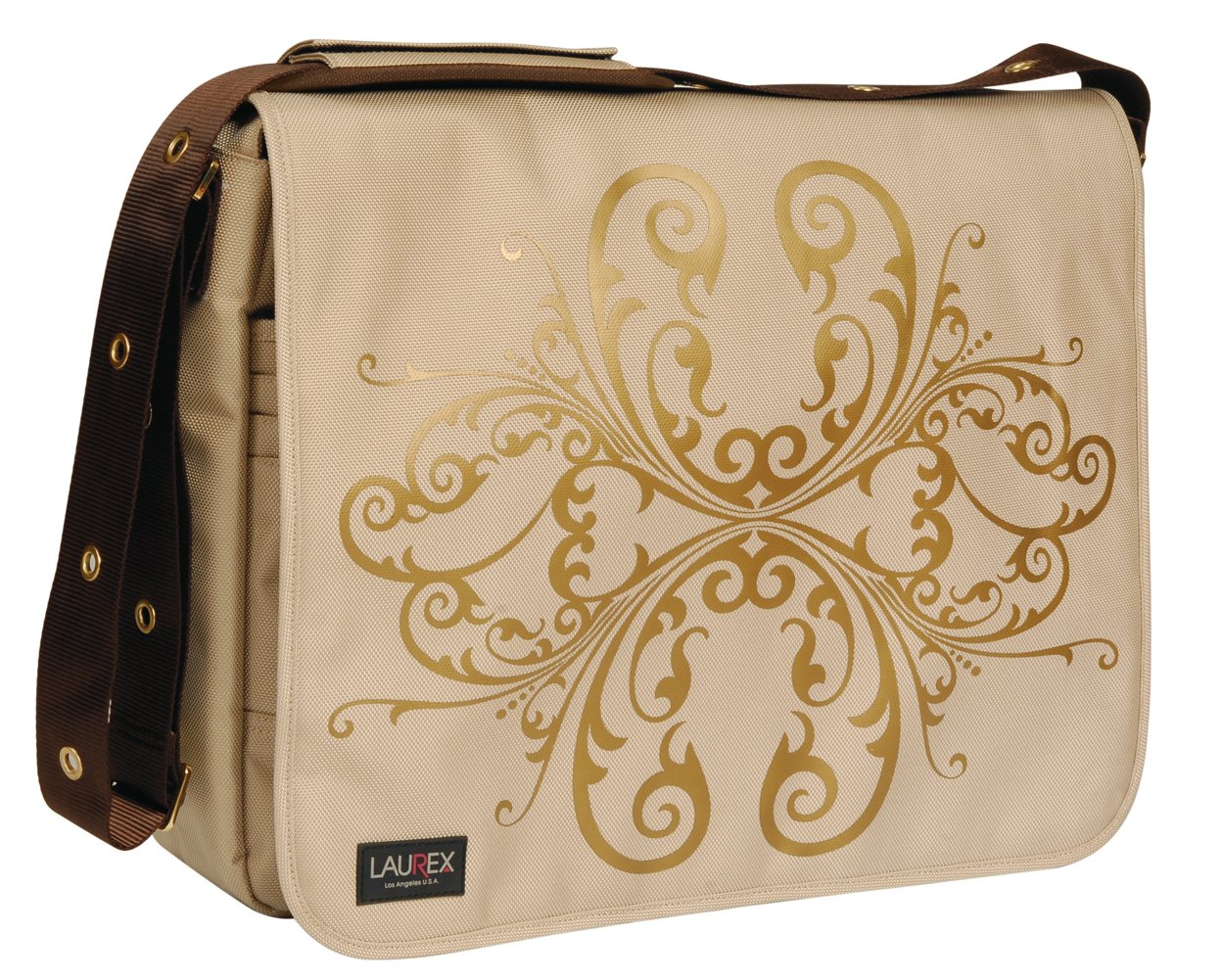 Laurex Large Laptop Messenger Bag - Beige Bloom. Beige. One Size.