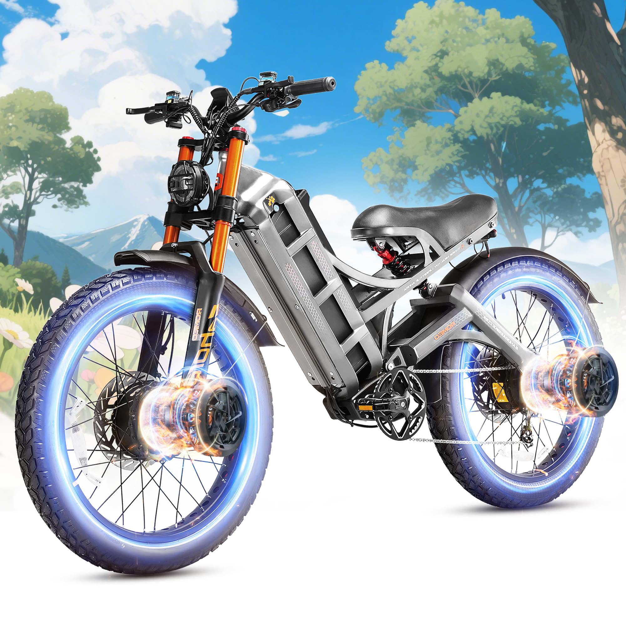 eAhora Romeo Pro 2 [2025 Version] Electric Bike for Adults, 4000W 46MPH Dual Motor Electric Bike,52V 70Ah 200+ Miles Long Range Ebike,26*4.0'' Fat Tire Electric Mountain Bike, Full Suspension& UL2849