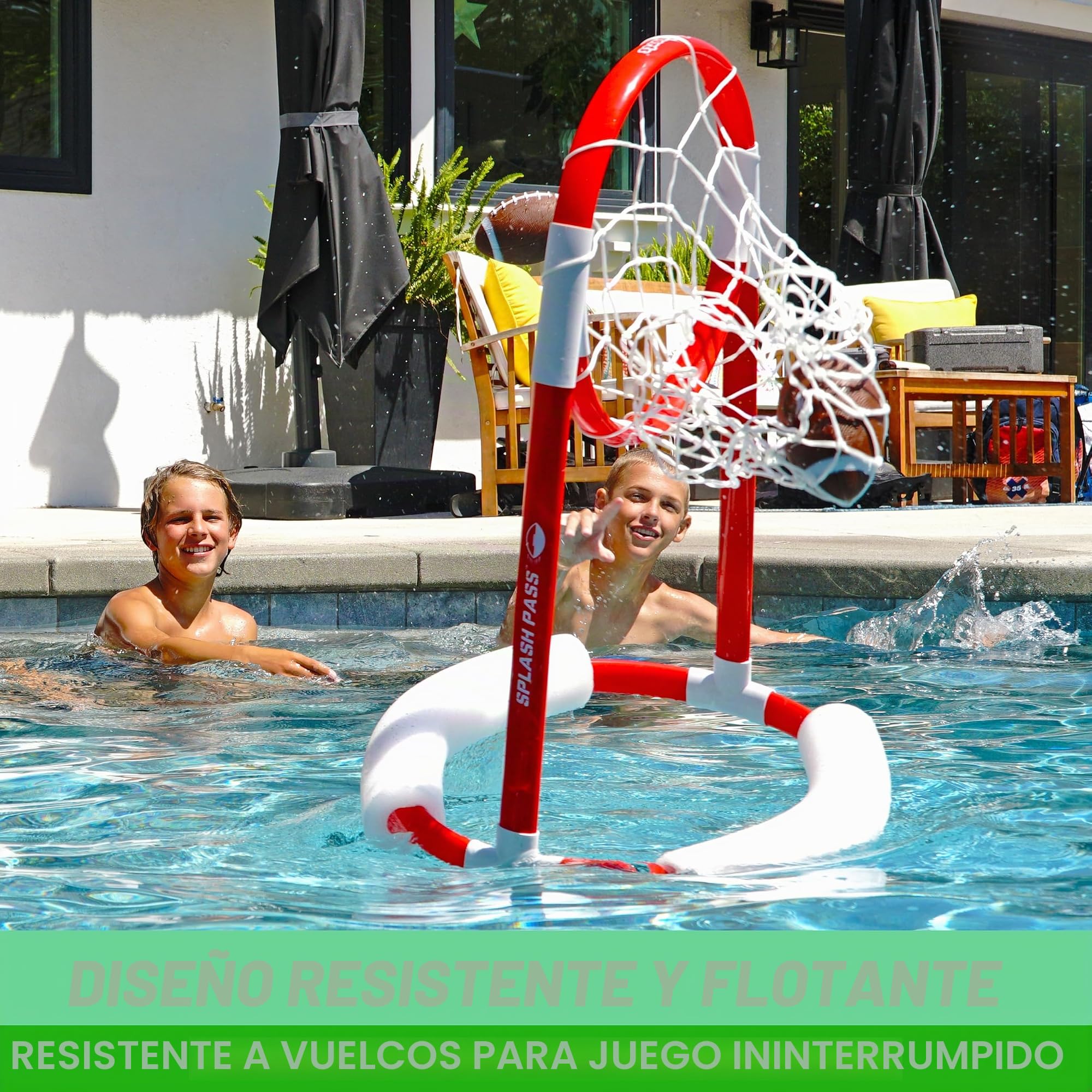 GoSports Splash Hoop 360 & Splash Pass - Juegos flotantes para Piscina, Elige Entre Baloncesto, fútbol Americano y Lacrosse, Incluye aro, Pelotas y Bomba
