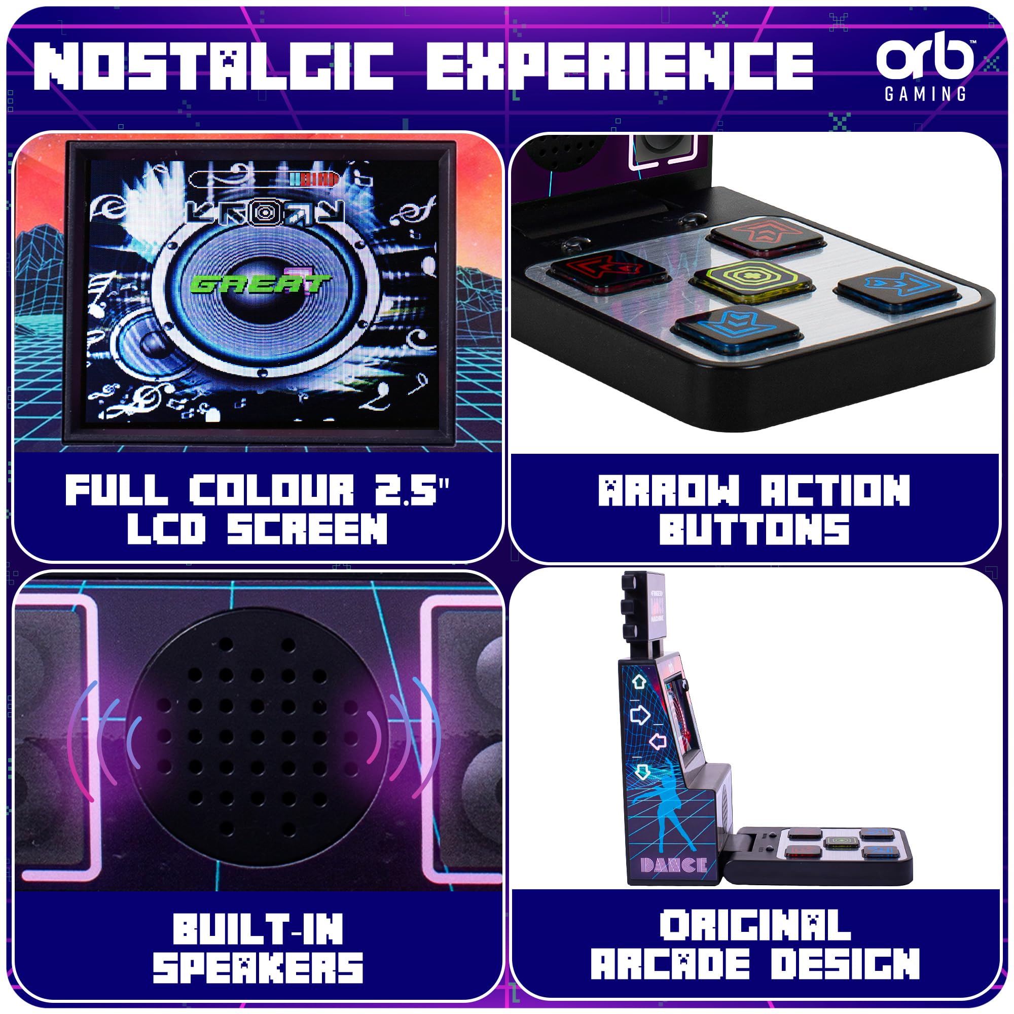 Orb, Mini Finger Dance Arcade Machine, 19 in-Built Songs, 4 Difficulty Levels, 8-Bit Retro Arcade Games - Image 4