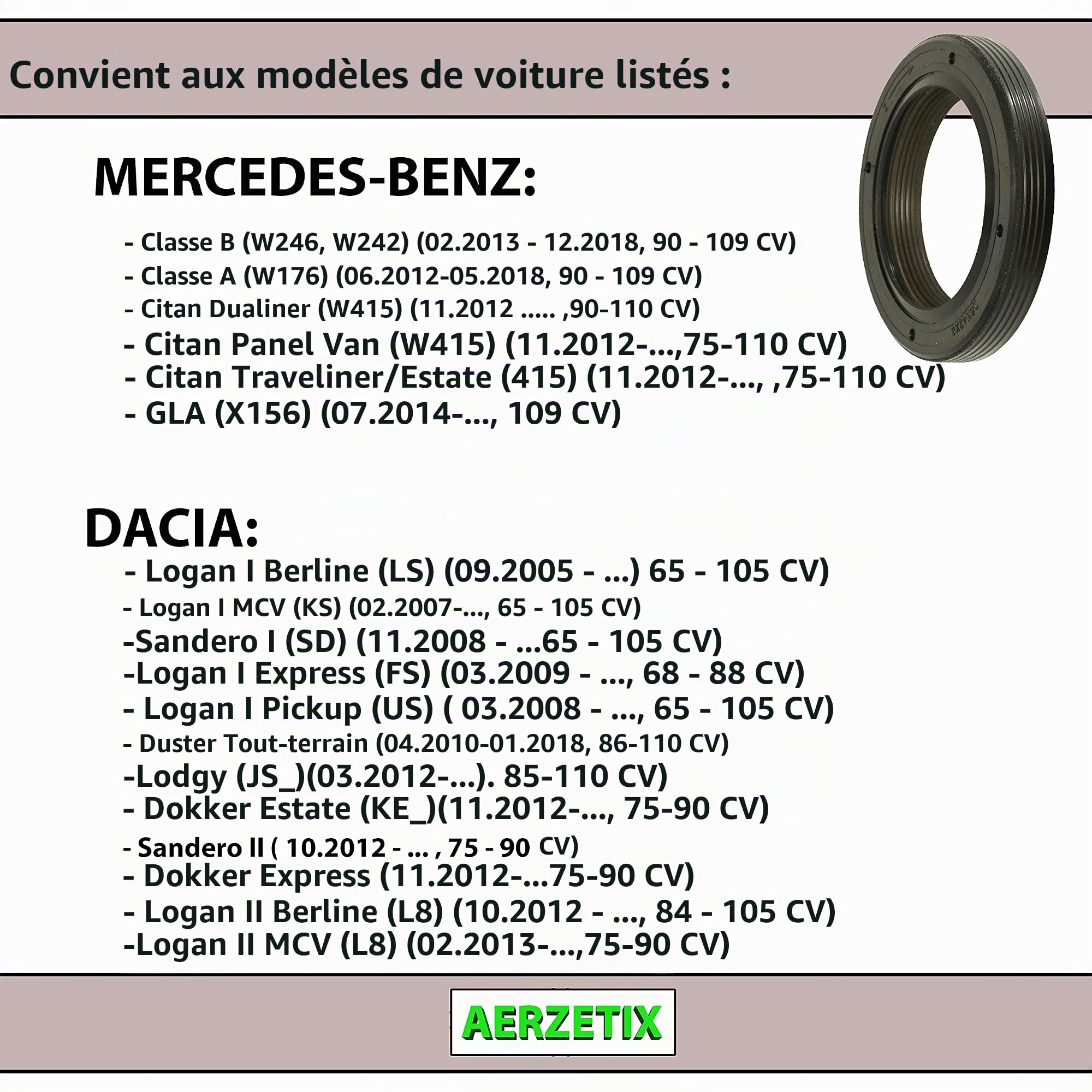 AERZETIX - C66157 - Joint SPI d'arbre à cames - côté de montage: frontal - compatible avec 7701471376, 7701474149, 6079970446, 1300100QAC