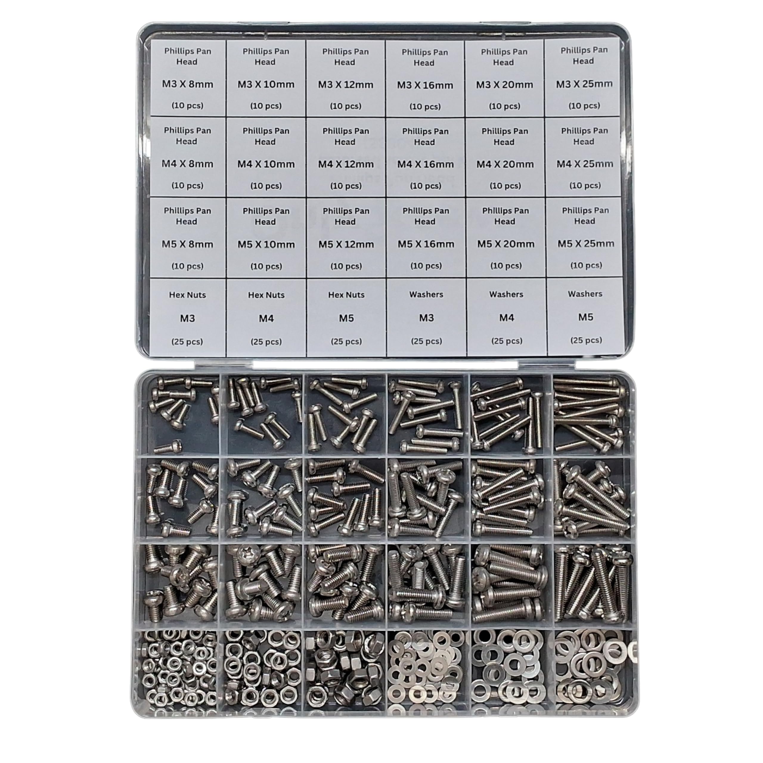 Phillips Plus Pan Head Screw Assortment Kit(330 pieces), SS304 Stainless Steel, M3 M4 M5 Sizes with Nuts and Washers by OnlyScrews-image-23