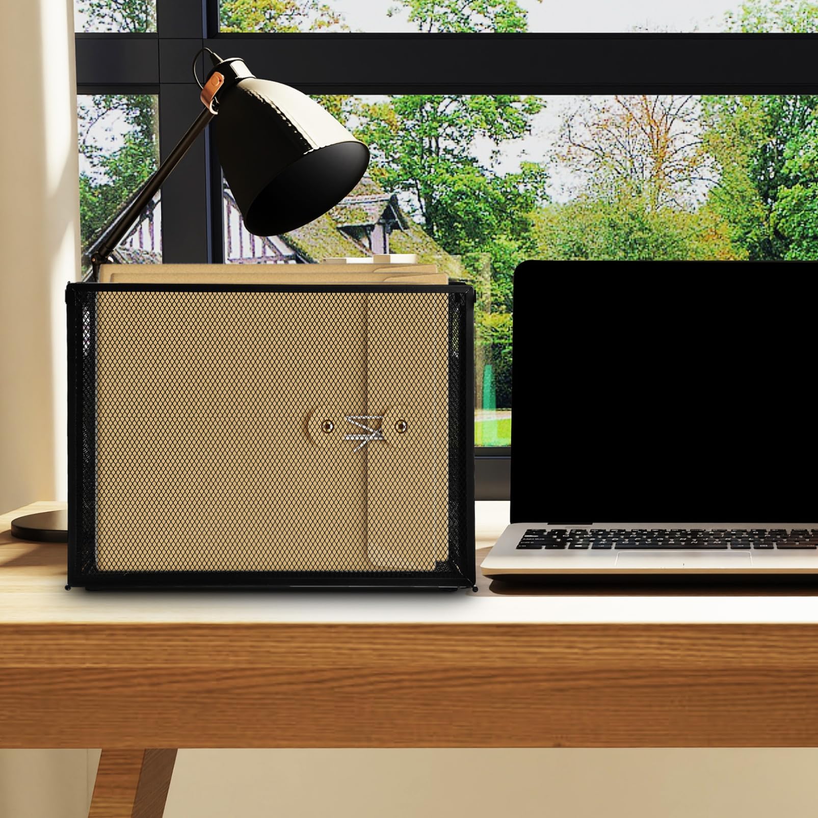 Angoily Sturdy Metal File Organizer with Handle Compact Desk Storage for Files Notebooks and Letters Easy Assembly for Home Office and School Use