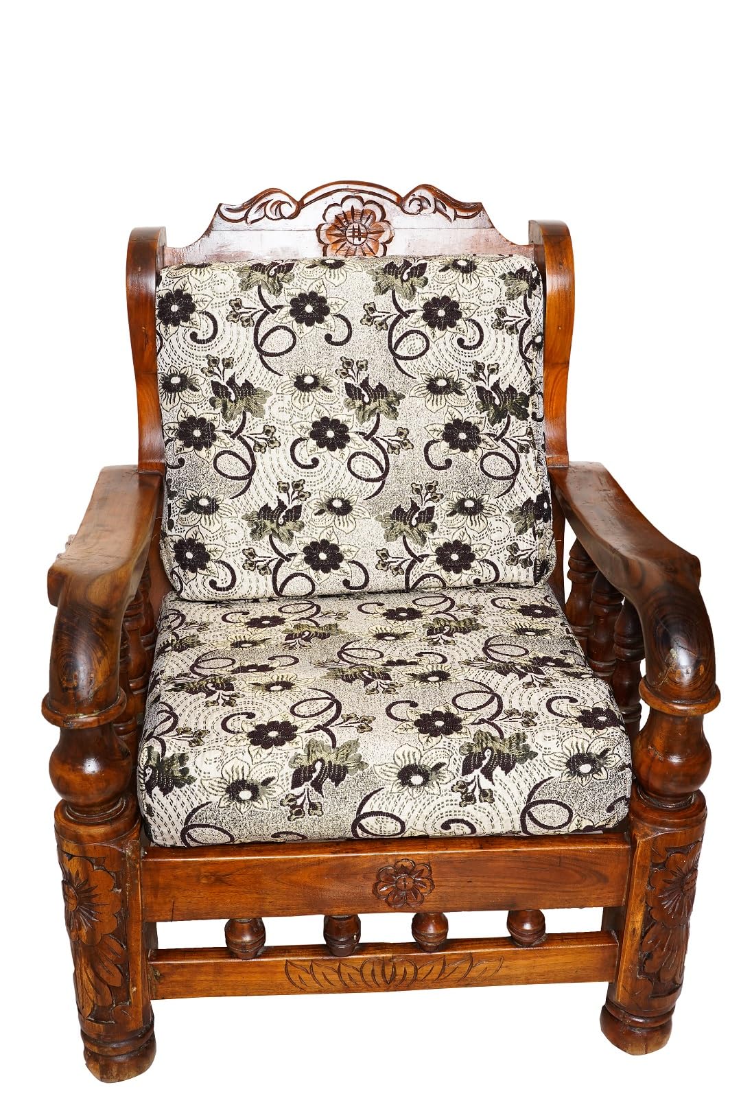 SREE LAKSHMI GARMENTS - Wooden Sofa Zip Cover 3 Seater and 2 Seater Wooden Set (Coffee Bronz Flower)-image-32