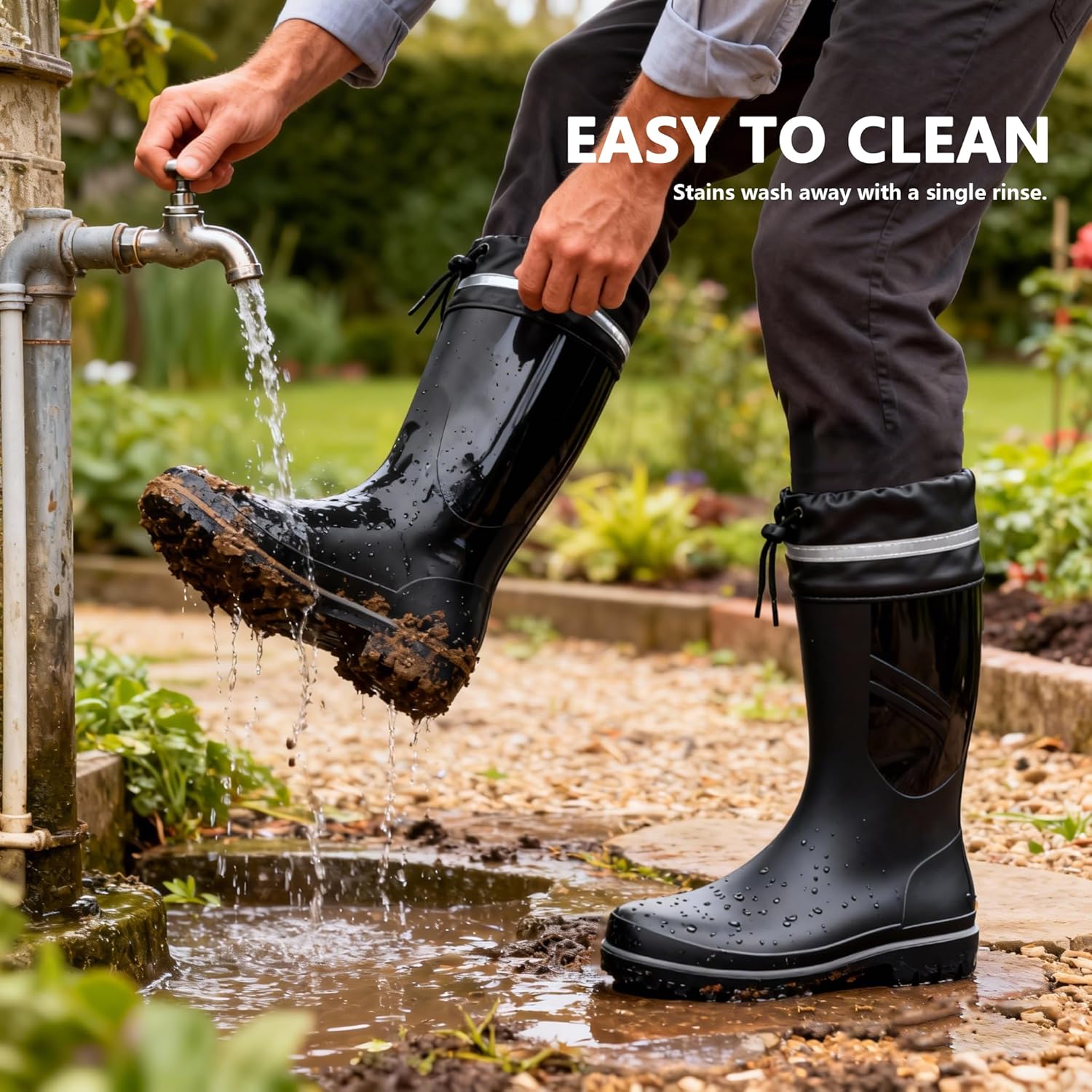 Rain Boots for Men Garden Boots Waterproof Mens Rubber Shoes with PVC Comfort Lightweight Work Mud Boots Resistant Durable Slip for Fishing Farming Gardening - Image 5