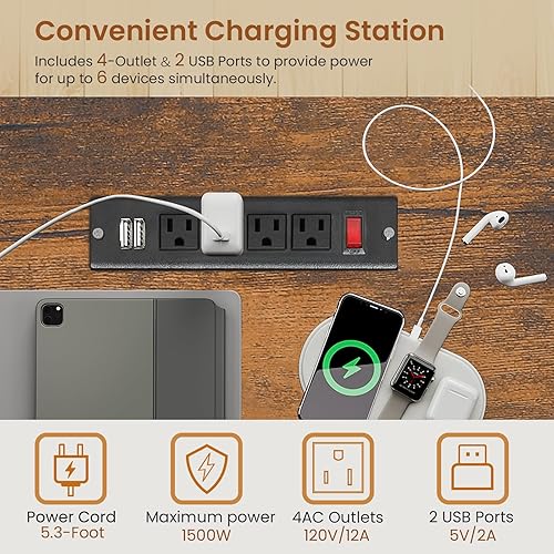 Miniatura 4 de SEDETA Escritorio para computadora de 63 pulgadas, escritorio de oficina con cajones de bloqueo para archivos legales o de cartas, escritorio de