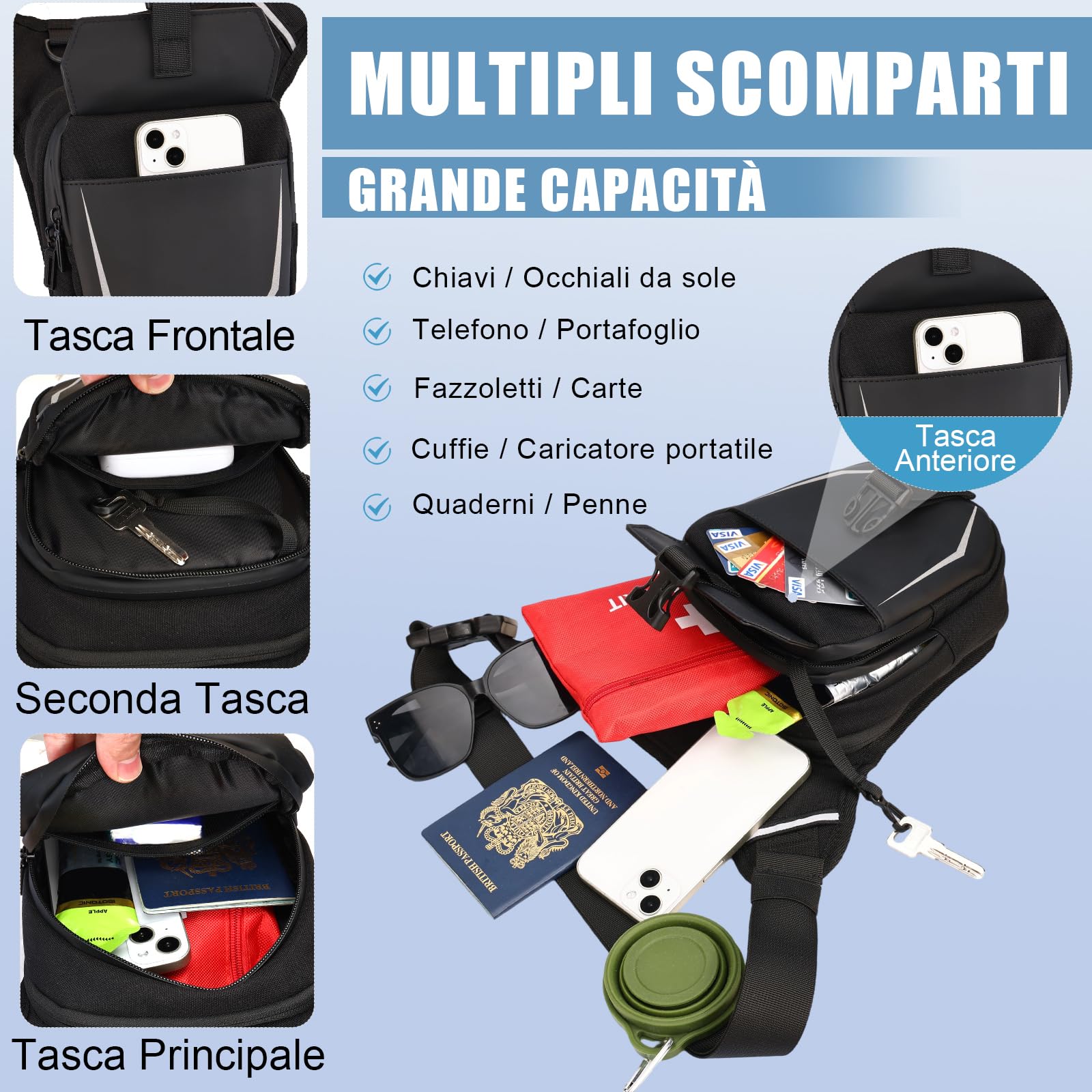 Eshow Marsupio da Gamba per Moto Espandibile, Borsa Cosciale con Cintura Regolabile per Uomo e Donna, Borsello Sportivo per Trekking Ciclismo Viaggio Campeggio Pesca