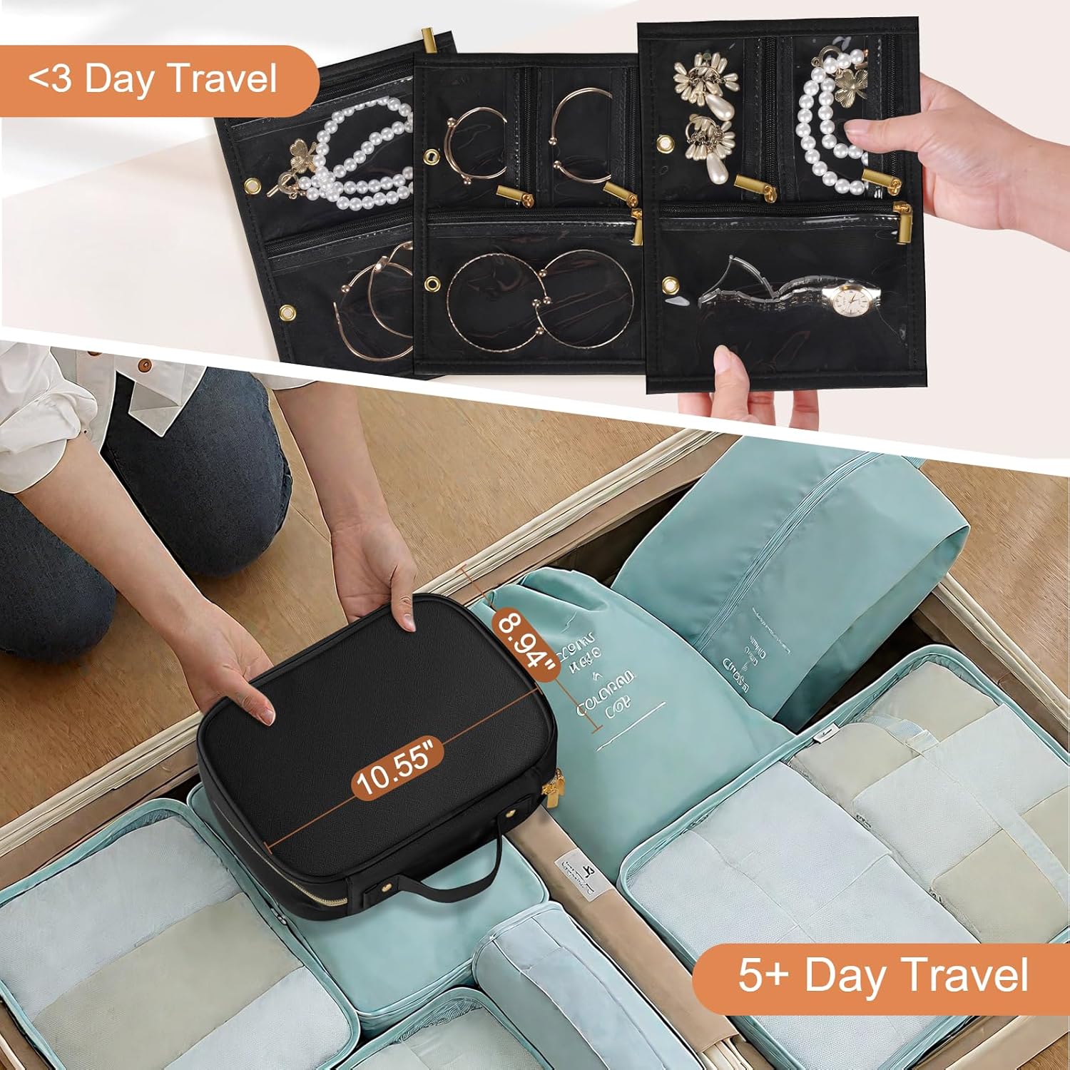 Travel Jewelry Case Organizer for Women, Jewelry Storage Book with Small Pouch, Travel Jewelry Bag Case for Traveling Necklace, Earrings, Rings, Bracelet Organizer (Black) - Image 6