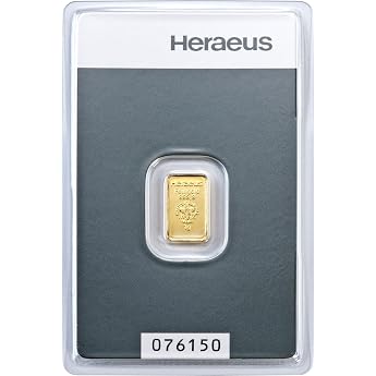 Gold to give as a gift - Heraeus gold bar 1g - 999.9 fine gold - includes gift packaging greeting card and guarantee of authenticity