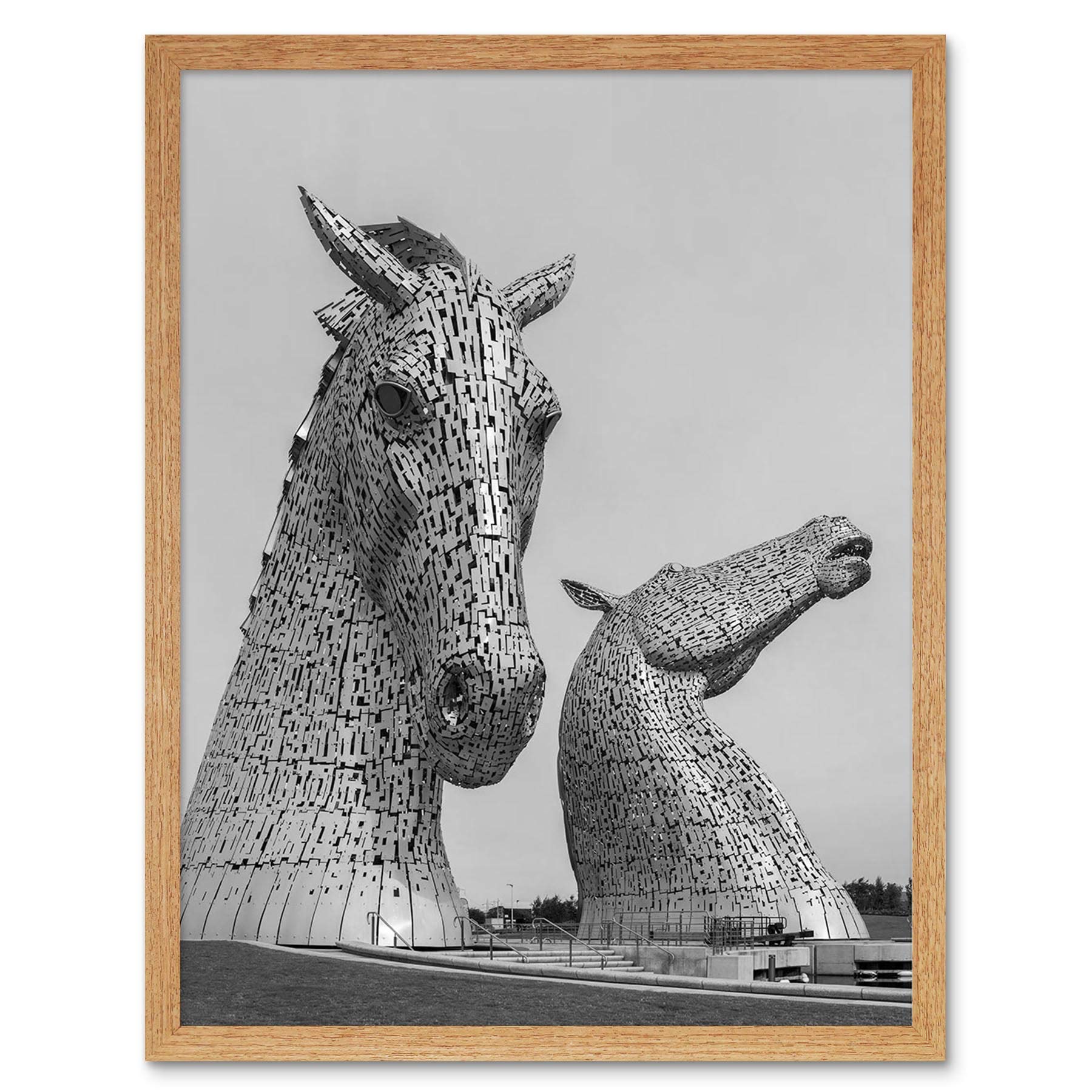 Wee Blue Coo Kelpies Horse Sculptures Falkirk Scotland Art Print Framed Poster Wall Decor 12X16 Inch