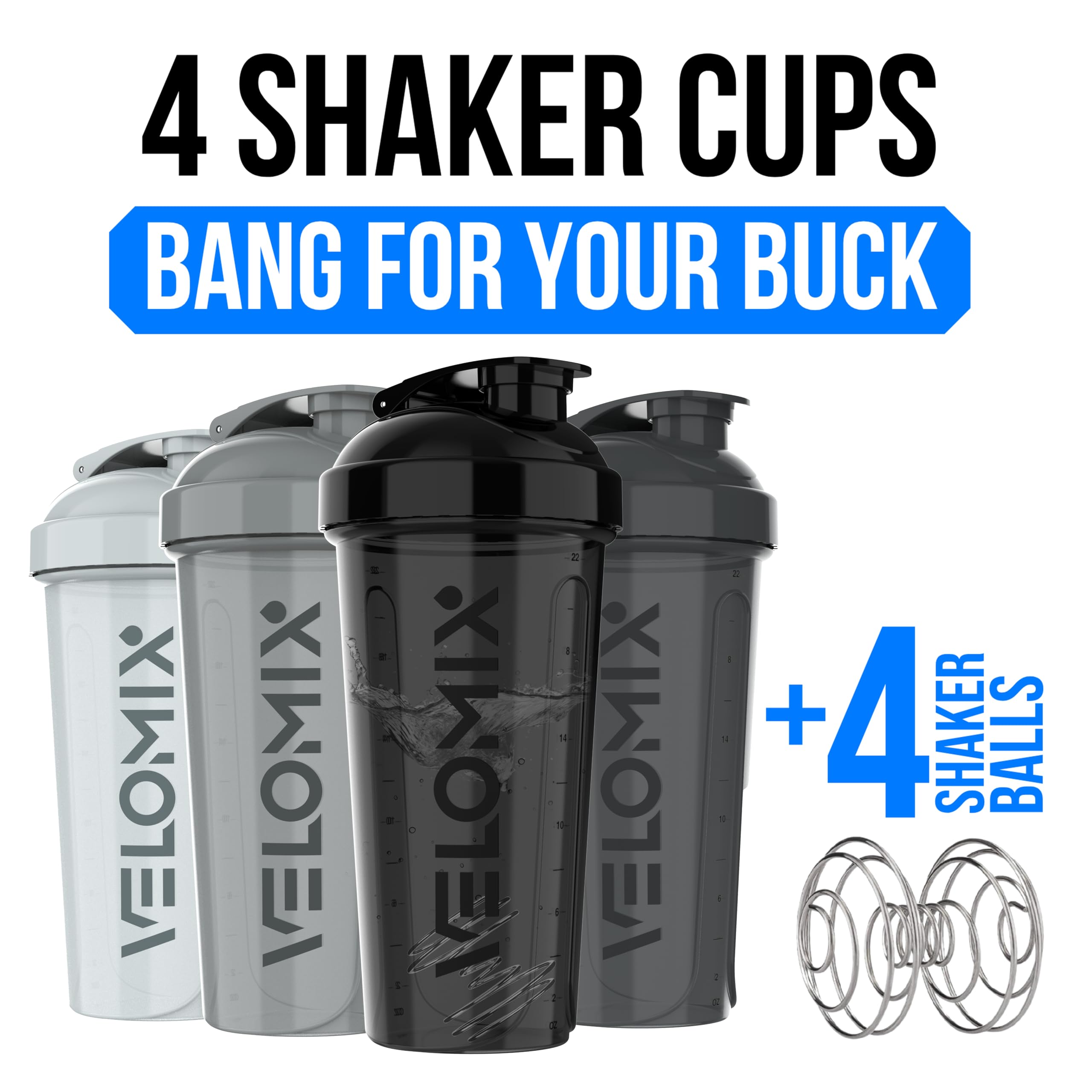 VELOMIX 4 Pack 28oz Protein Shaker Bottle for Protein Mixes, Silver Aurora — Amazon image 2