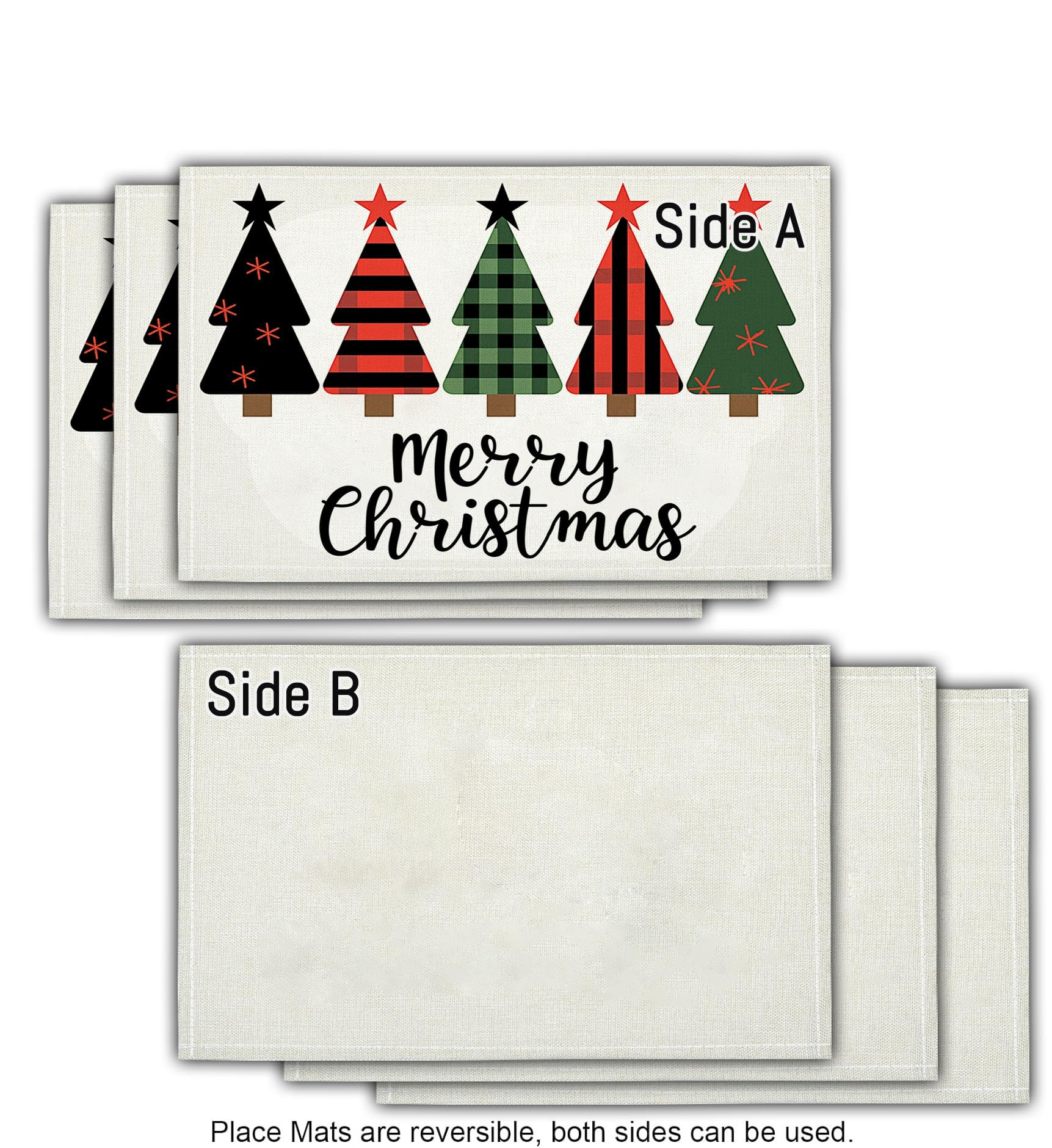 8 Tovagliette Colazione Stoffa 45 x 30 cm,Griglia Albero Di Natale Tovagliette Americane Lavabili, Placemats Buon Natale per Primavera Vacanze Cucina Feste, Pasqua