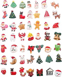 EXCEART 100 Pcs Christmas Resin Charms Flat Back Christmas Resin Embellishments for DIY Crafts Project Hair Bows Scrapbooking Decoration (Random Pattern), 3X2cm