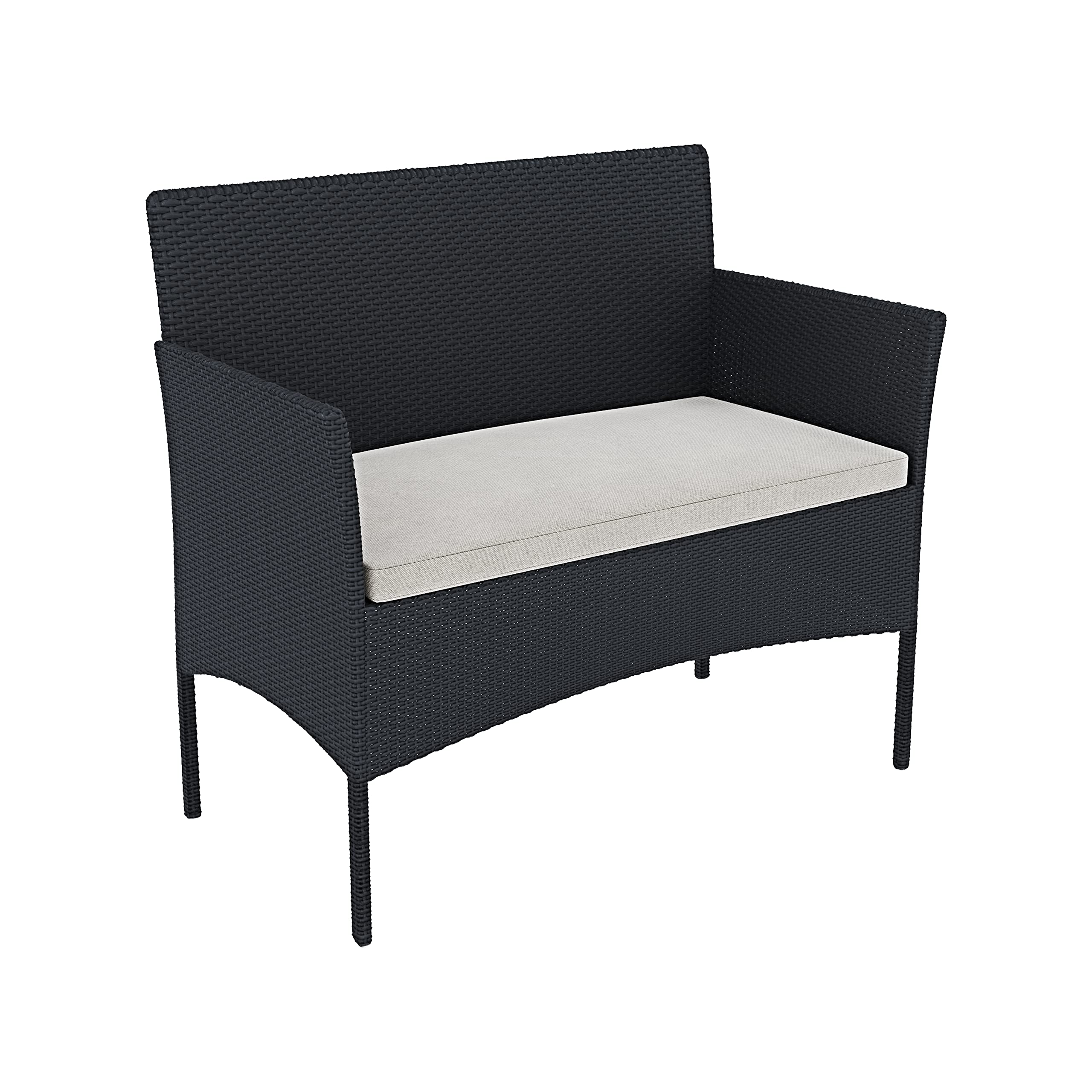 Arreditaly Set Di Mobili da Giardino in Rattan 4 Posti con Tavolino Vetro Cuscini Sfoderabili (Black)