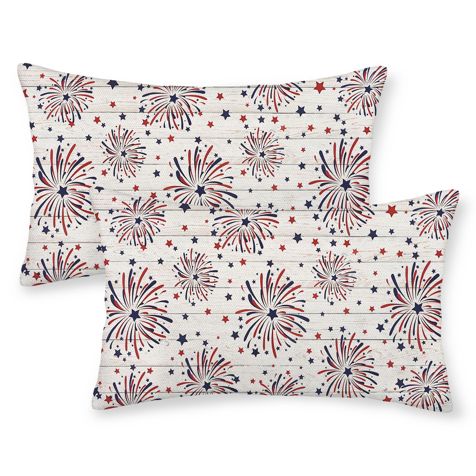GOLIANDA 4th of July Pillow Covers 12x20 Set of 2, Firework Red Blue Stars Decor Patriotic Throw Pillows Independence Memorial Day Pillowcase Outdoor Decorations Farmhouse Cushion Case for Couch Home
