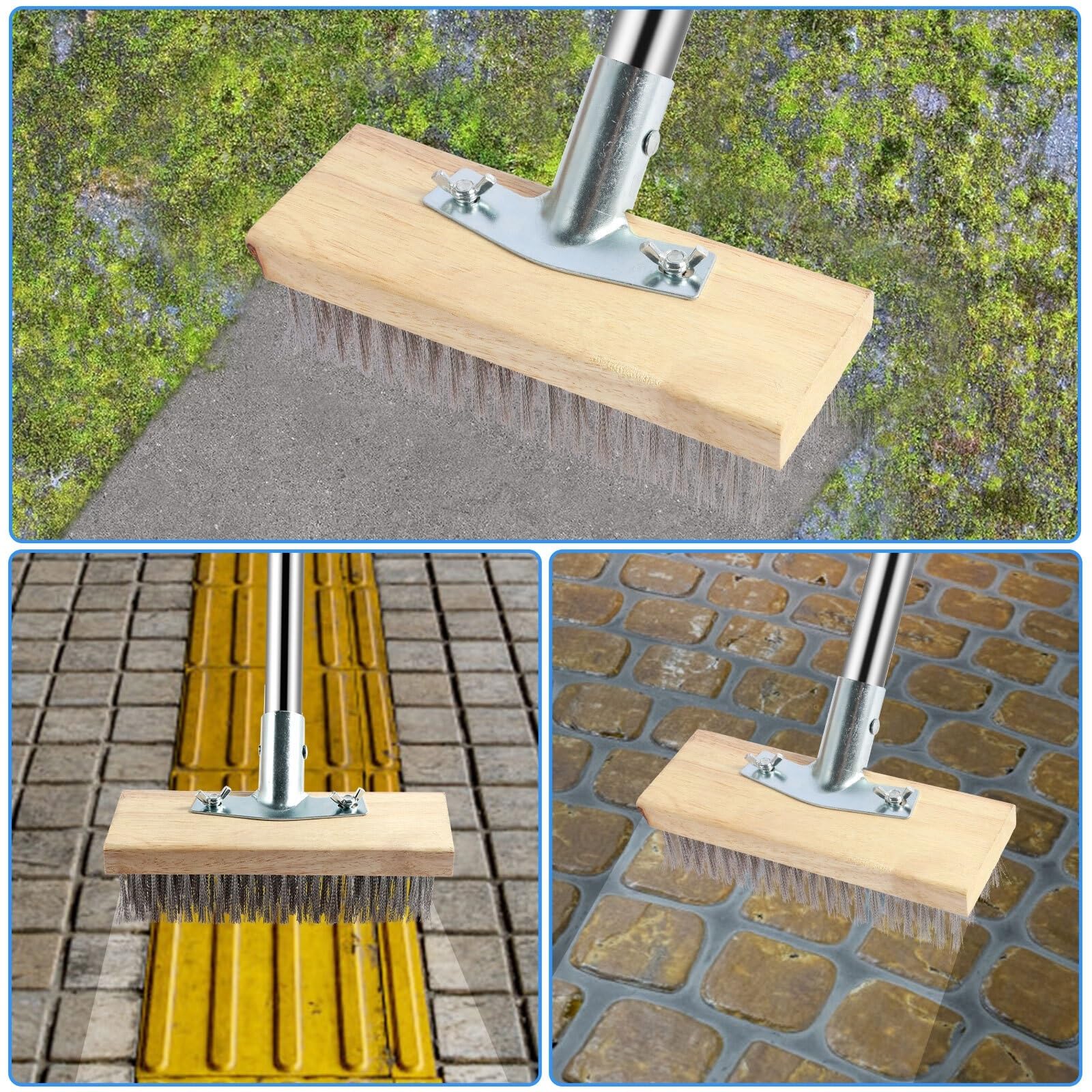 Besen Draußen Drahtbodenbürste aus Edelstahl, Abnehmbarer Drahtbesen for Pools, Straßen, Mehrzweck-Drahtreinigungsbürste, Gartenbetonboden(Style A)