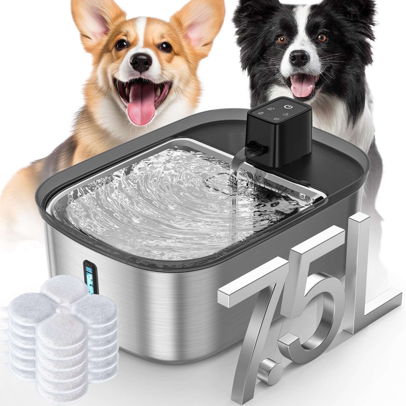 Wireless 7.5l/254oz/2Gal Dog Water Fountain for Large Dogs Stainless Steel, Quiet Pet & Cat Water Fountain with Motion Sensor, Automatic Water