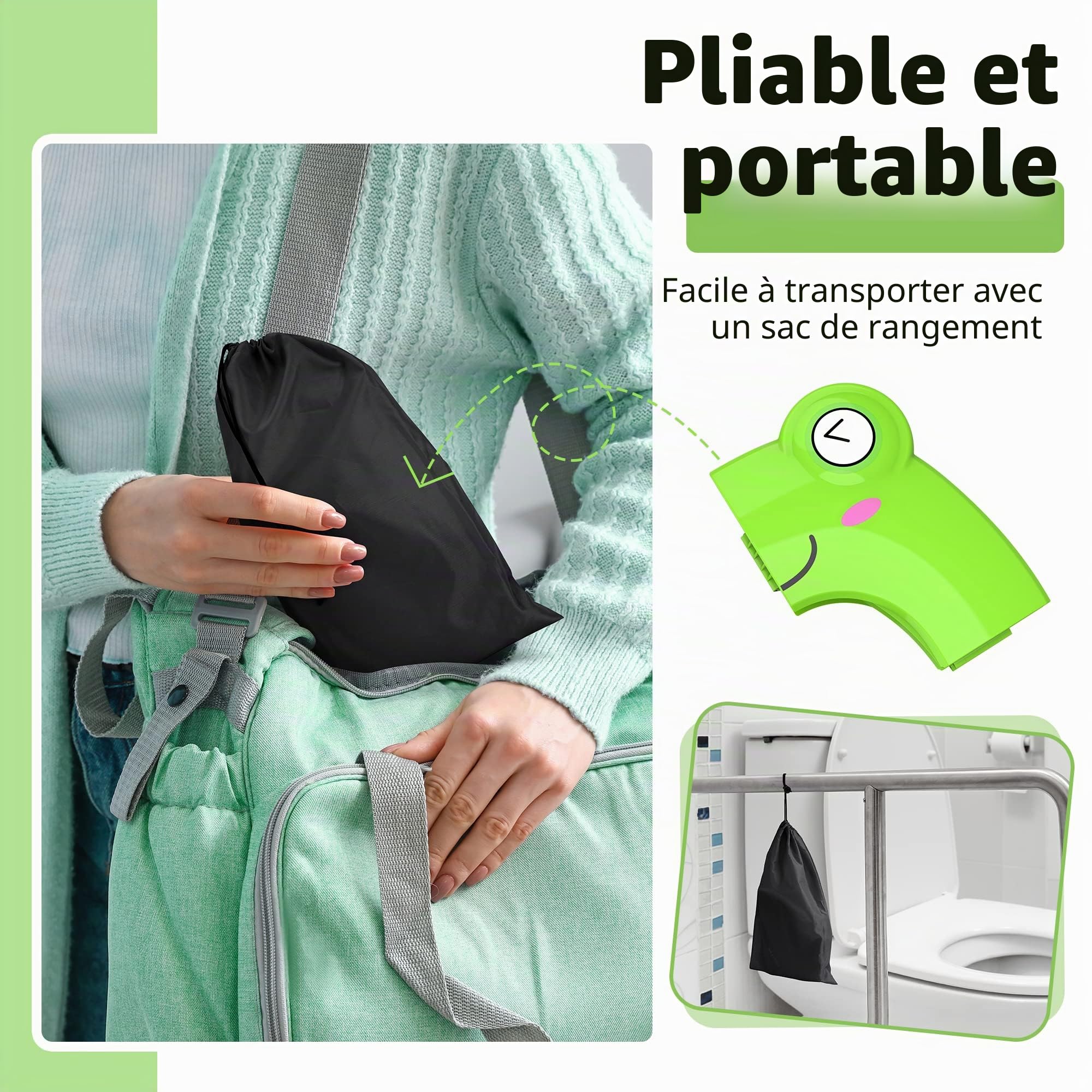 Maliton Reducteur Toilette Enfant,Reducteur Toilette Enfant Pliable,Peut êTre RéUtilisé Rehausseur Toilette Enfant,Formation AntidéRapante, Livré Avec Sac De Rangement -grenouille verte