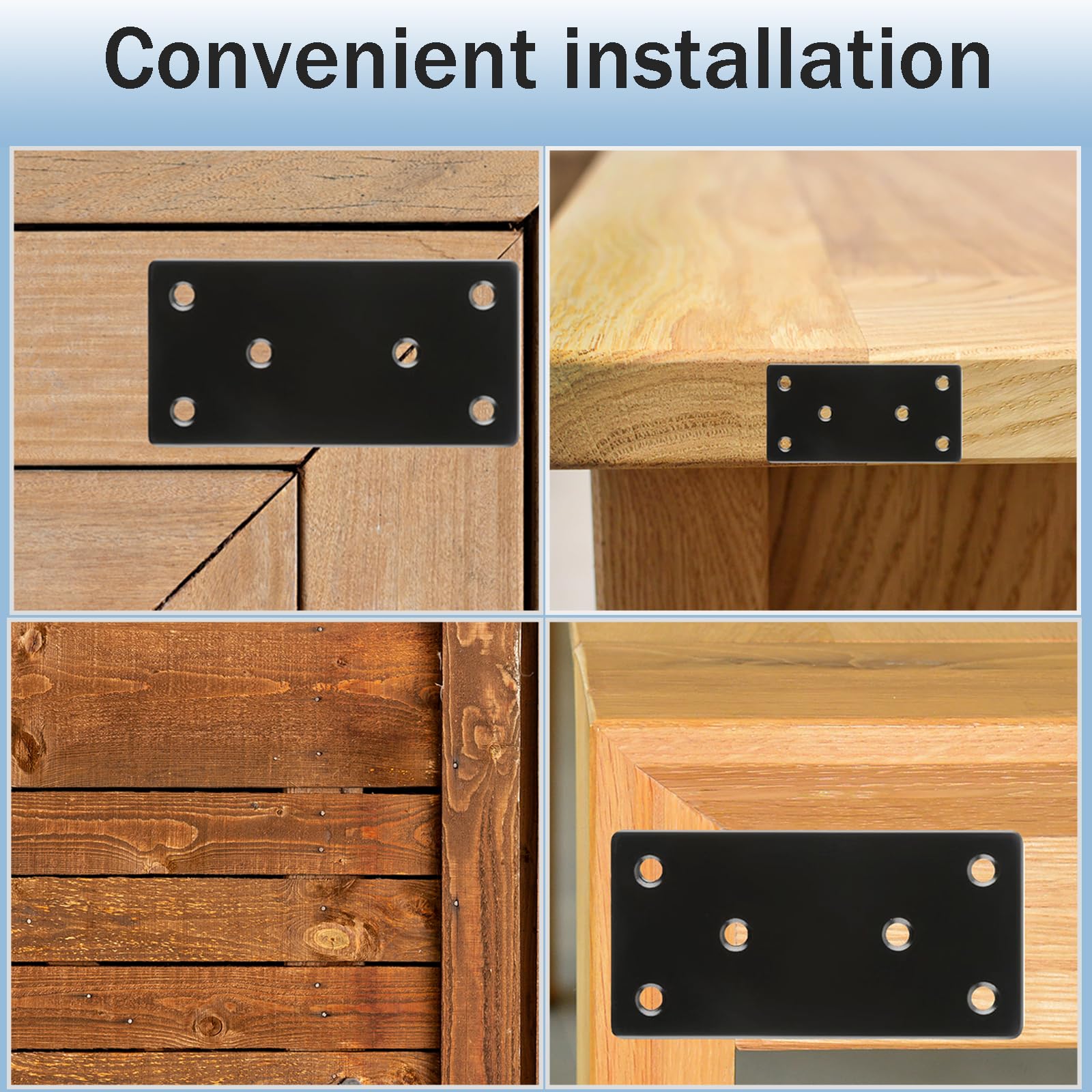 JEKUGOT 5 Pcs Flat Straight Brace Brackets Stainless Steel Metal Brace Wood Connector Brackets for Wood Black Flat Mending Metal Brackets for Repair Fixing Mending Joining Furniture Shelves Cupboards - Image 3
