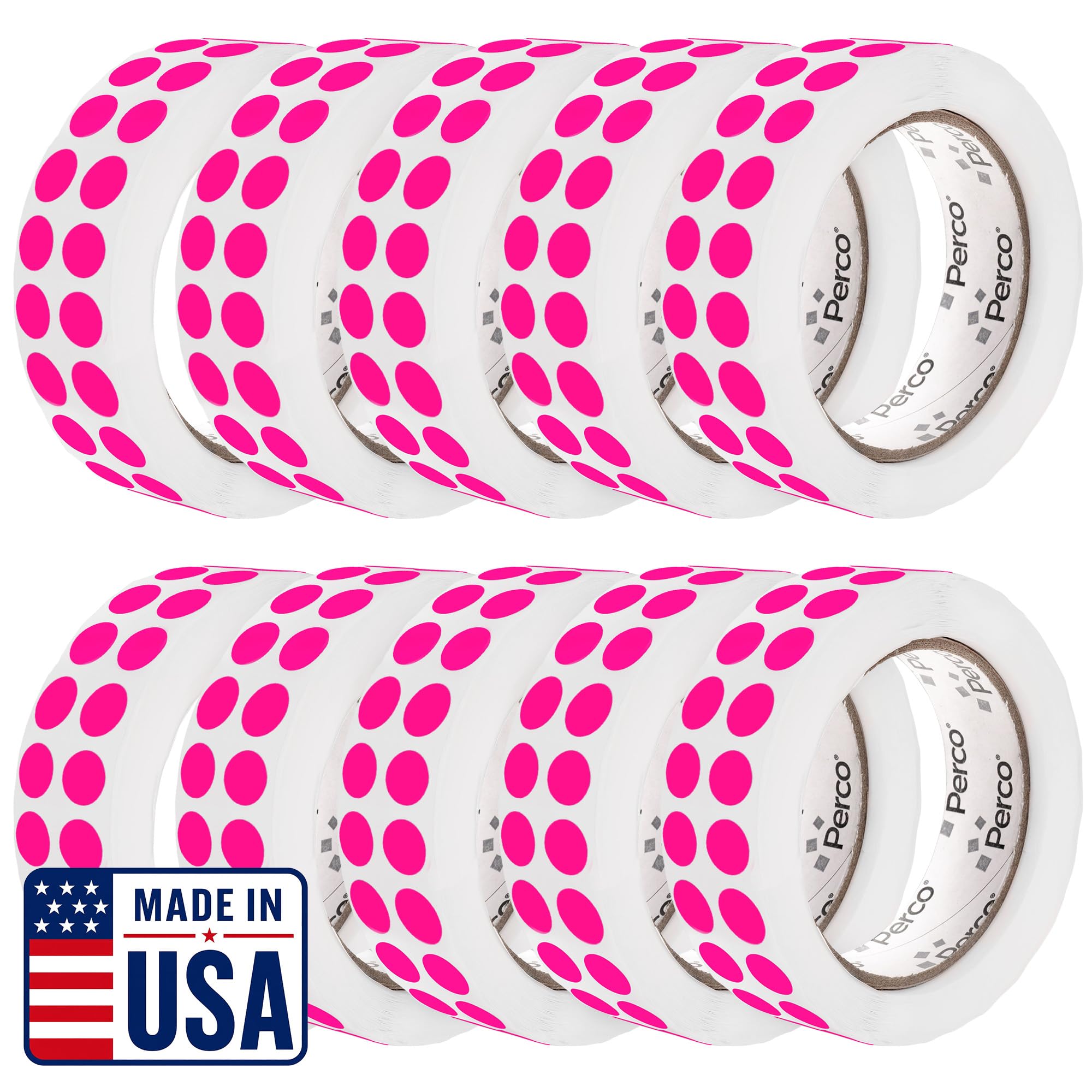 Perco Neon Pink Perforated Round Circle Dot Sticker 1/2-Inch Labels — 10 Rolls, 30,000 Stickers - Parties, Invitations for Highlights &amp; Decorative Accents, Strong Adhesive - Made in USA