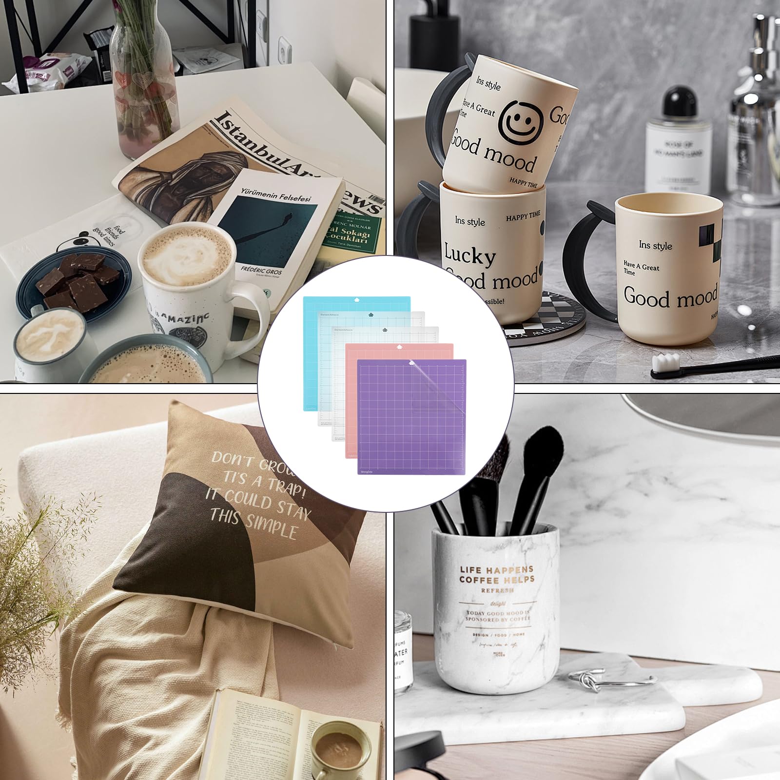 APACALI Lot de 5 tapis de découpe pour Silhouette Cameo Plotter 4/3/2/1, 12 x 12 cm, tapis de découpe de rechange, adhérence standard, Lightgrip, Stronggrip FrabricGrip adhésif pour Silhouette Cameo