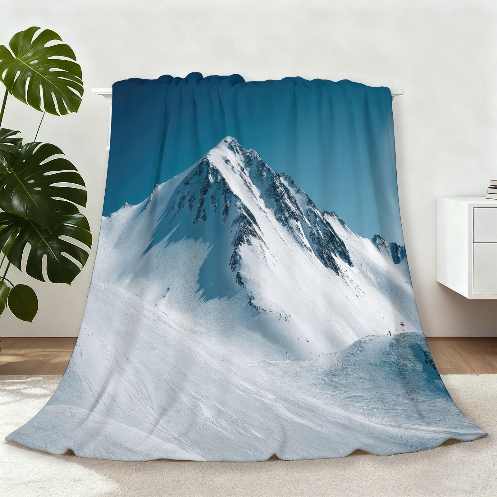 Générique Couverture Polaire Bleu, Neige Montagnes Ski Flanelle Couverture pour Canapé Lit Voyage Plaid Chaise, 220 x 240 cm Couvertures de Lit Doux et Chaud pour Toutes Les Saisons