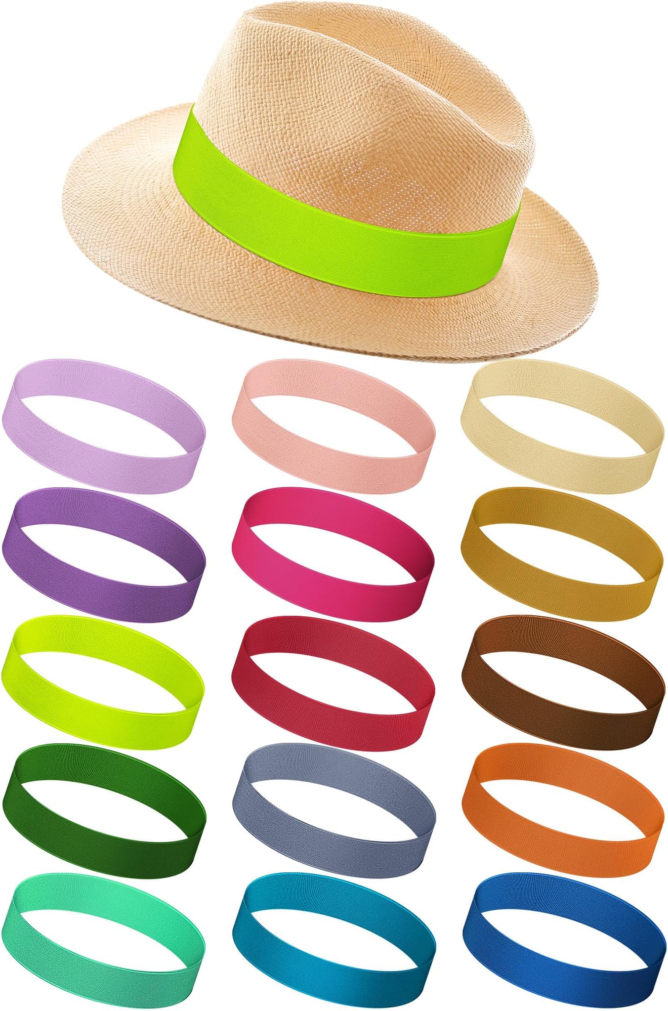 15 Pcs Hat Band Stretchable Ribbon for Panama, Western Cowboy, Straw Hats - Accessories for Women and Men