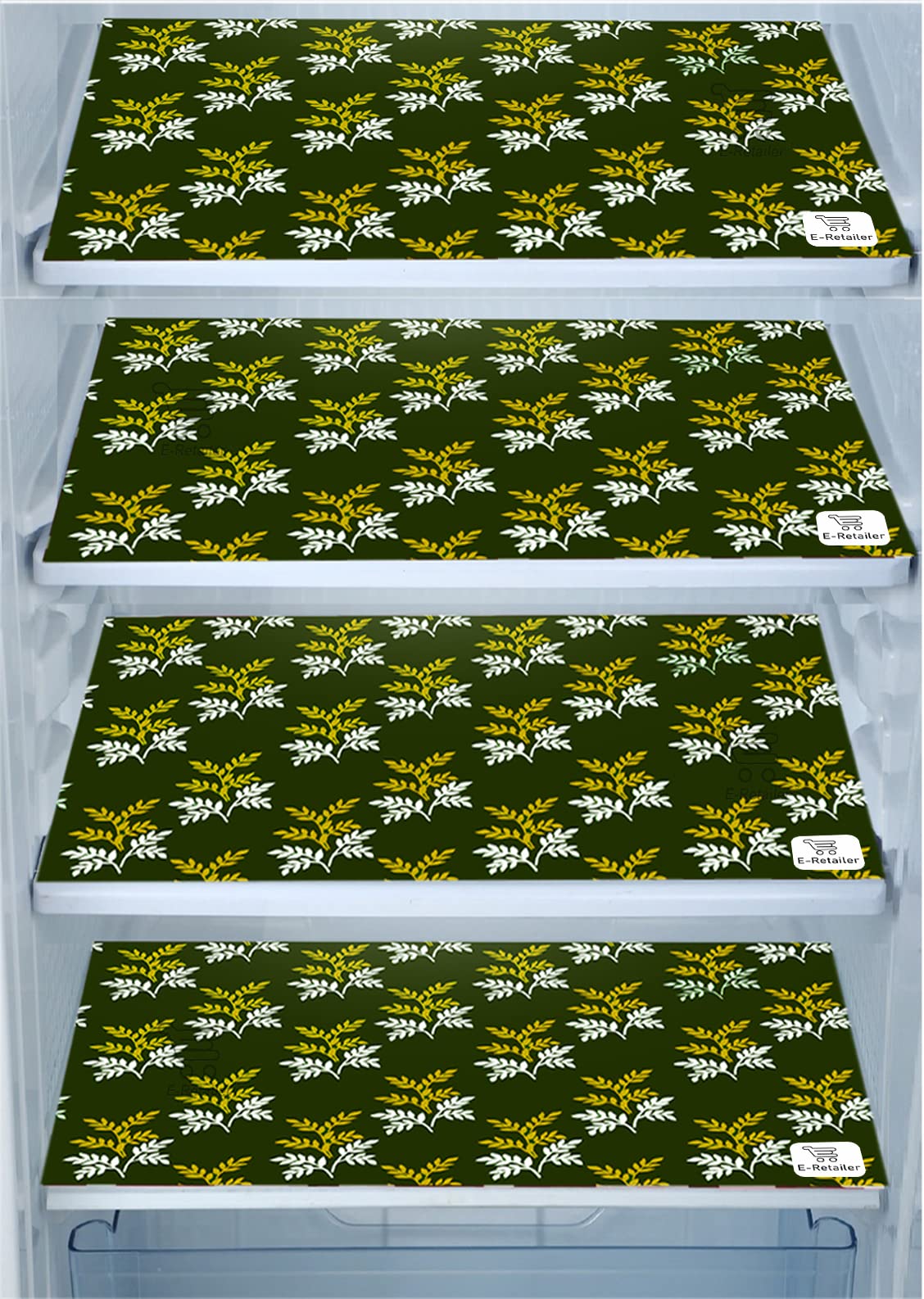 E-Retailer® Waterproof PVC Refrigerator Drawer Mats/Multipurpose Mats/Fridge Mats Set of 4 Pcs (Color-Leaf Green, Size-17.5X11.5 Inches)