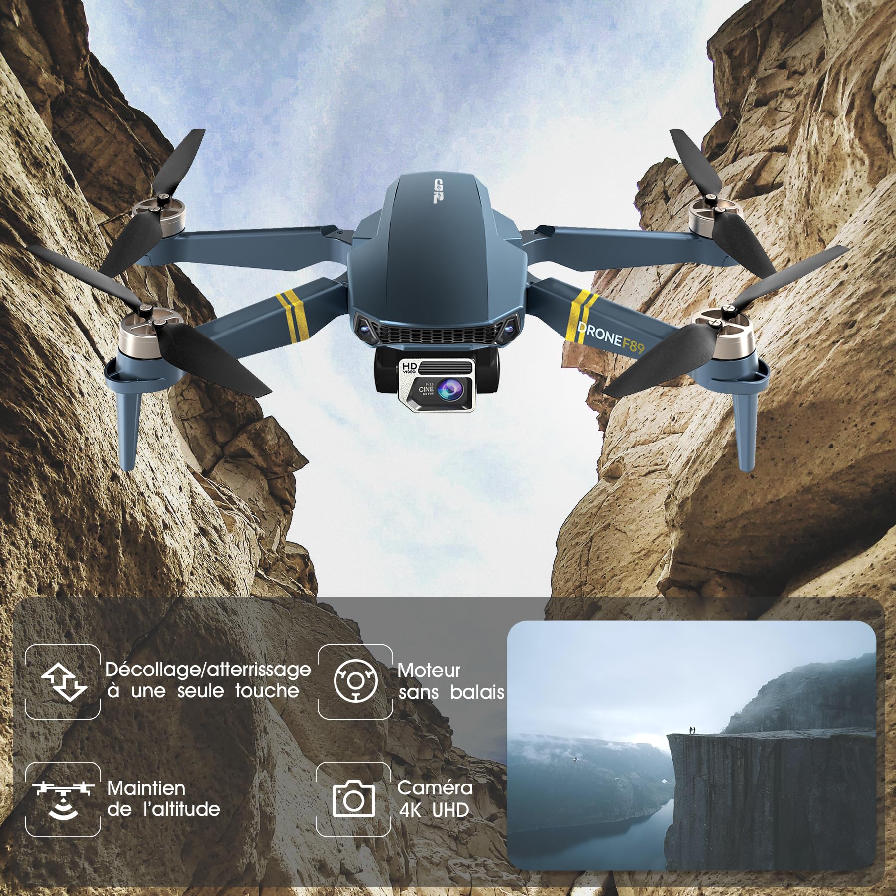 Drone avec caméra 4K UHD pour adultes et débutants, 84 min de vol (3 batteries), portée 800 m, moteur sans balais, maintien d’altitude automatique, suivi auto, WiFi FPV, quadcoptère pliable