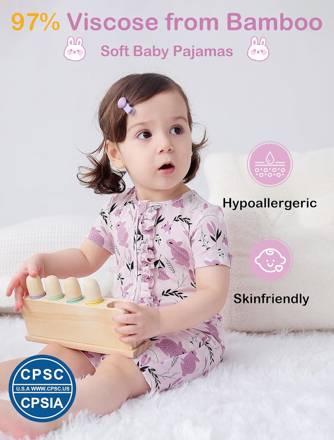 JunNeng 2Pcs Baby Girl Viscose from Bamboo Sleeper, 2 Way Zipper Romper, Short Sleeve One Piece 0-18 Months - Image 2