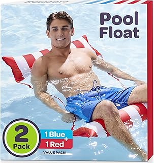 Pool Floats for Adults Multi-Purpose Hammock Pool Float: Saddle, Lounge Chair, Hammock, Drifter - Water Hammock for Adults in Swimming Pools - Blue/Red Fun Colors Pool Float Lounger (44" X 26")