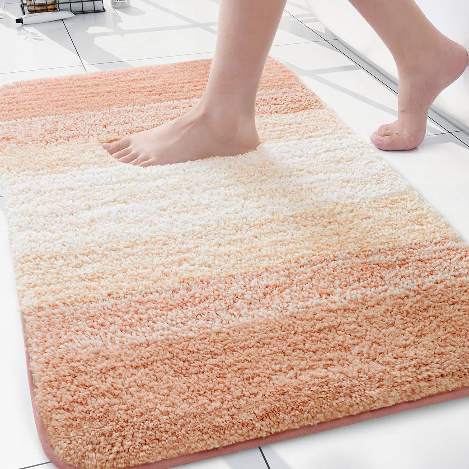 Arotive Microfiber Bathroom Rugs, Shaggy Soft and Absorbent Bath Rug, Non-Slip, Thick Plush Machine Washable Dry Bath Mats for Bathroom, Tub and Shower, 30x20, Peach, Rectangular