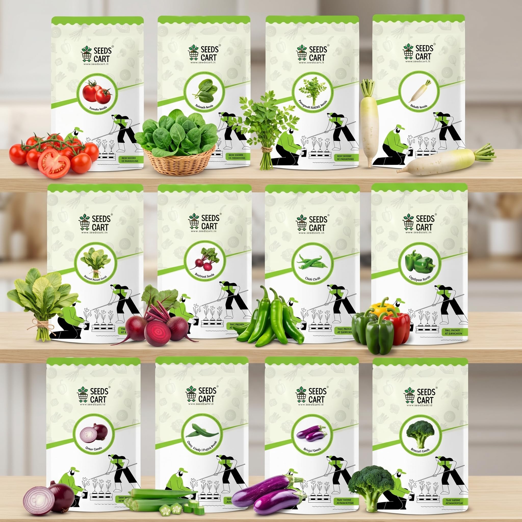 12 Winter Vegetable Combo – Tomato, Chilli, Capsicum, Brinjal, Okra, Broccoli, Spinach, Fenugreek, Beetroot, Radish, Mustard & Onion Seeds | Approx 3,300+ Seeds | Balcony & Terrace Kitchen Garden-picture-23