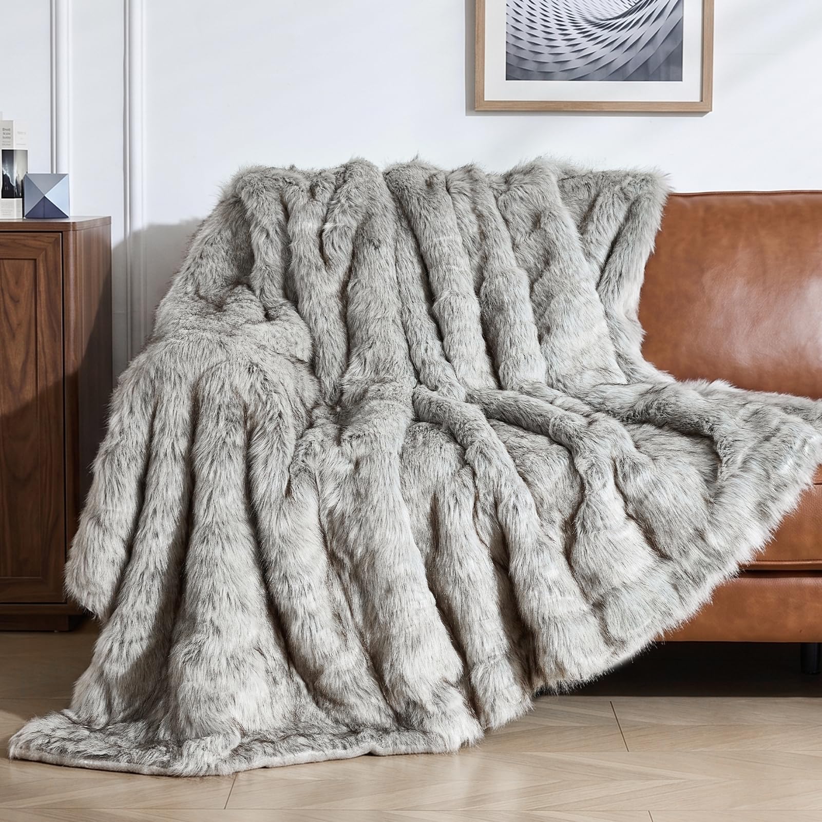 CHOSHOME Kuscheldecke Kunstfelldecke Felldecke Flauschig Grau 230x270cm
